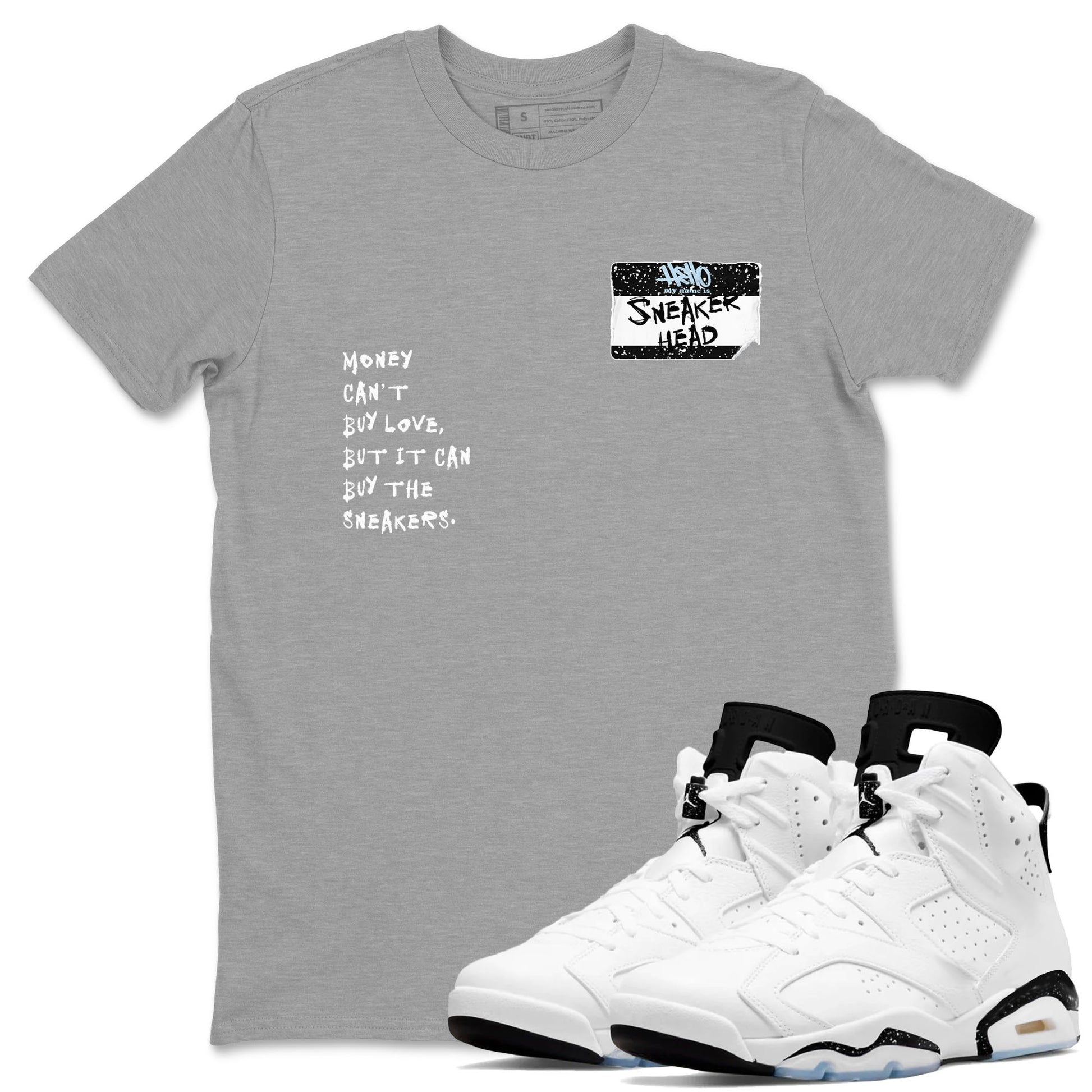 6s White Black shirt to match jordans Sneakerhead Badge sneaker tees Air Jordan 6 White Black SNRT Sneaker Release Tees unisex cotton Heather Grey 1 crew neck shirt