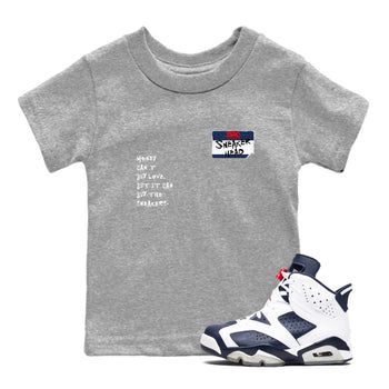 6s White And Midnight Navy shirts to match jordans Sneakerhead Badge sneaker match tees Air Jordan 6 White And Midnight Navy SNRT Sneaker Release Tees Youth Baby Heather Grey 1 crew neck shirts