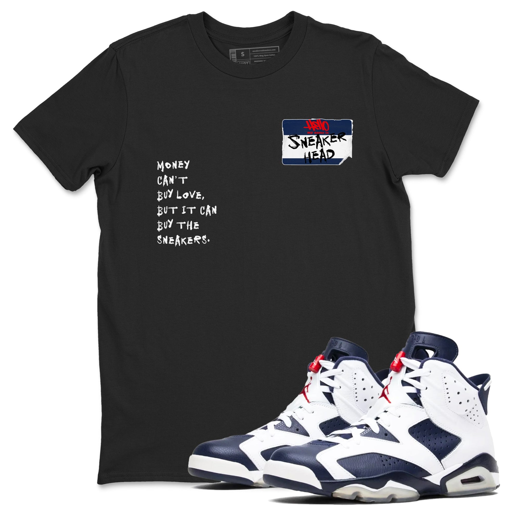 6s White And Midnight Navy shirts to match jordans Sneakerhead Badge sneaker match tees Air Jordan 6 White And Midnight Navy SNRT Sneaker Release Tees unisex cotton Black 1 crew neck shirts