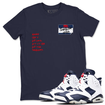 6s White And Midnight Navy shirts to match jordans Sneakerhead Badge sneaker match tees Air Jordan 6 White And Midnight Navy SNRT Sneaker Release Tees unisex cotton Navy 1 crew neck shirts