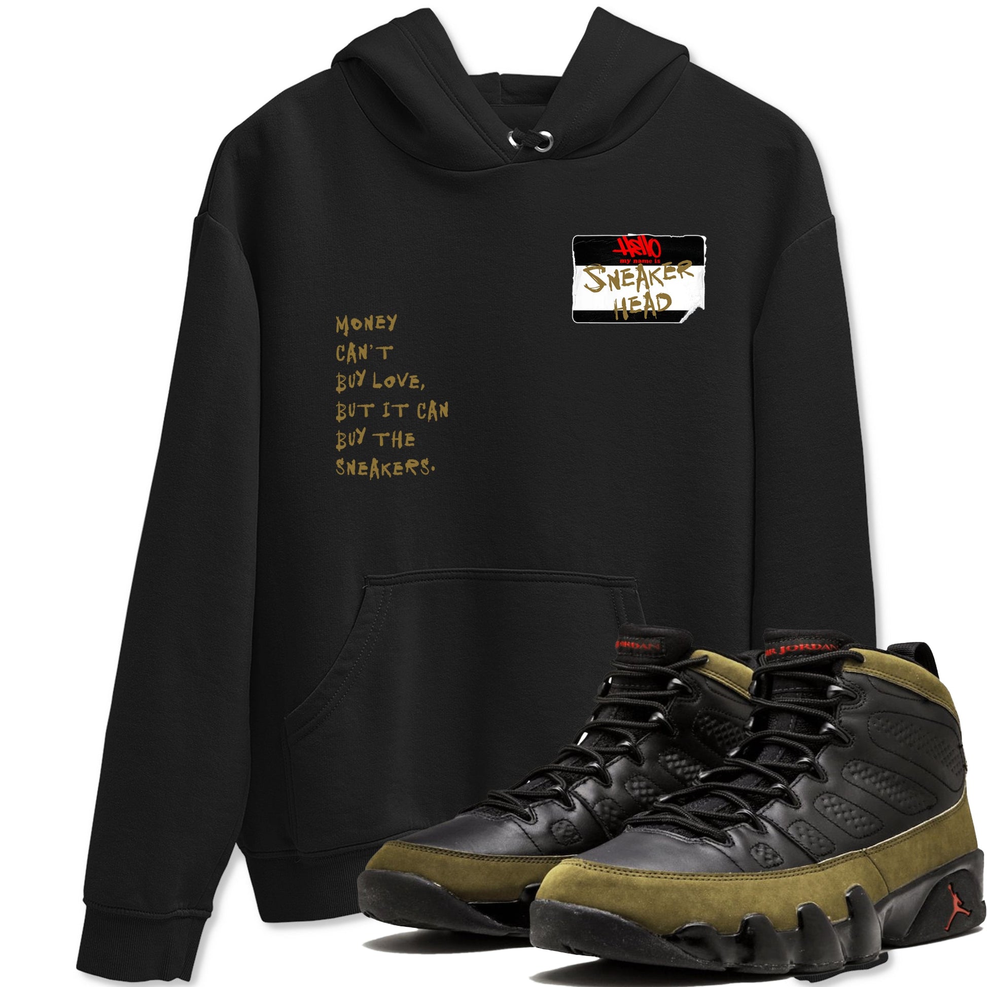 9s Olive shirts to match jordans Sneakerhead Badge sneaker match tees Air Jordan 9 Olive match shoes to clothes SNRT Sneaker Tees unisex cotton Black 1 shirts