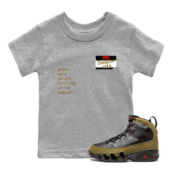 9s Olive shirts to match jordans Sneakerhead Badge sneaker match tees Air Jordan 9 Olive match shoes to clothes SNRT Sneaker Tees Youth Baby Heather Grey 1 tee