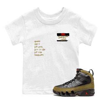 9s Olive shirts to match jordans Sneakerhead Badge sneaker match tees Air Jordan 9 Olive match shoes to clothes SNRT Sneaker Tees Youth Baby White 1 tee