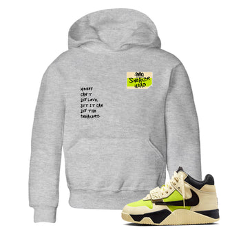 Sneakerhead Badge baby and kids t-shirt crafted for little sneakerheads to shine with the Jordan Jumpman Jack Travis Scott Bright Cactus sneakers, displayed in Heather Grey 1.
