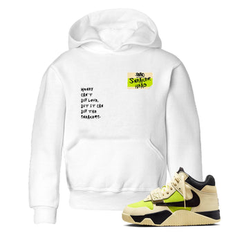 Sneakerhead Badge baby and kids t-shirt crafted for little sneakerheads to shine with the Jordan Jumpman Jack Travis Scott Bright Cactus sneakers, displayed in White 1.