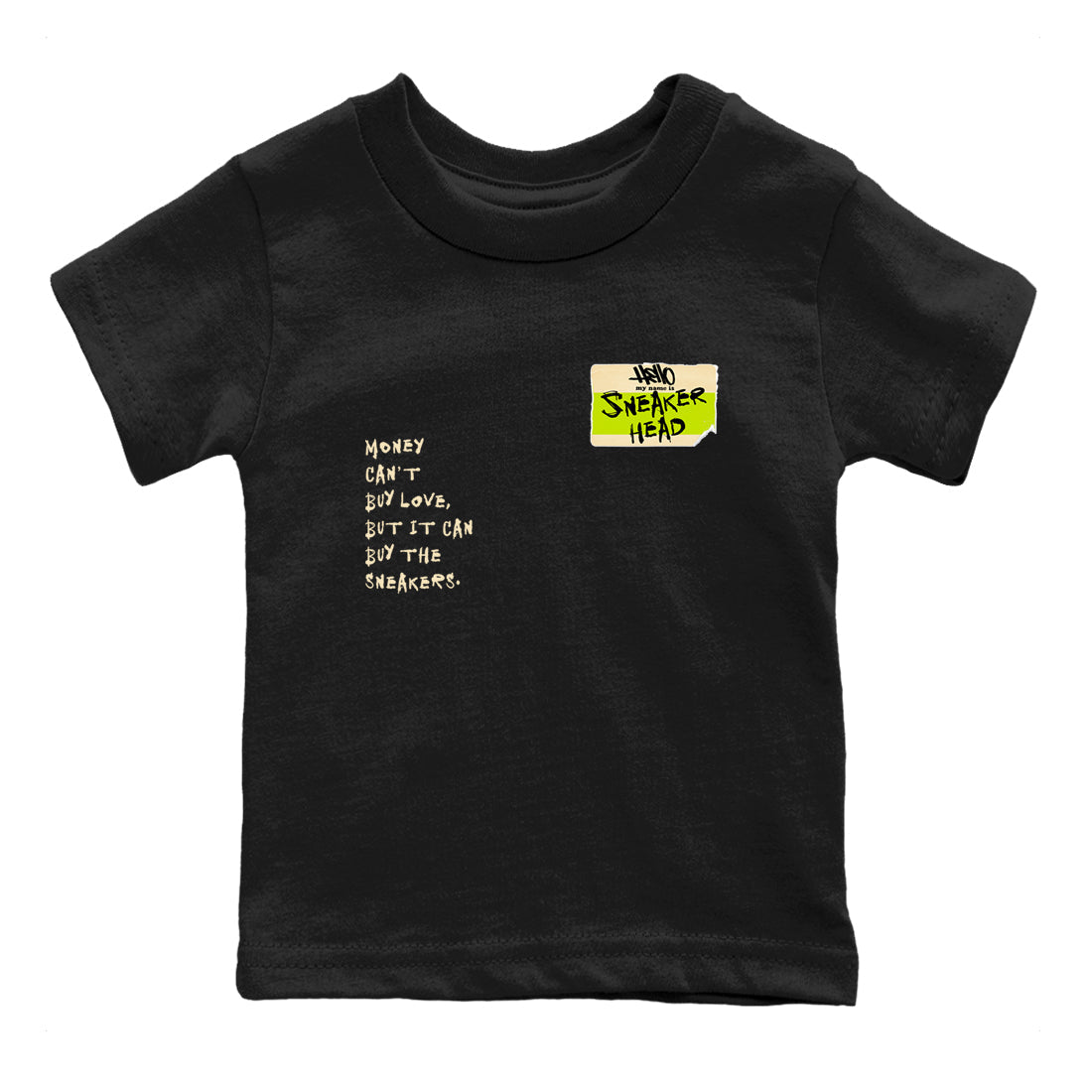 Sneakerhead Badge baby and kids t-shirt crafted for little sneakerheads to shine with the Jordan Jumpman Jack Travis Scott Bright Cactus sneakers, displayed in Black 2.
