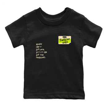 Sneakerhead Badge baby and kids t-shirt crafted for little sneakerheads to shine with the Jordan Jumpman Jack Travis Scott Bright Cactus sneakers, displayed in Black 2.