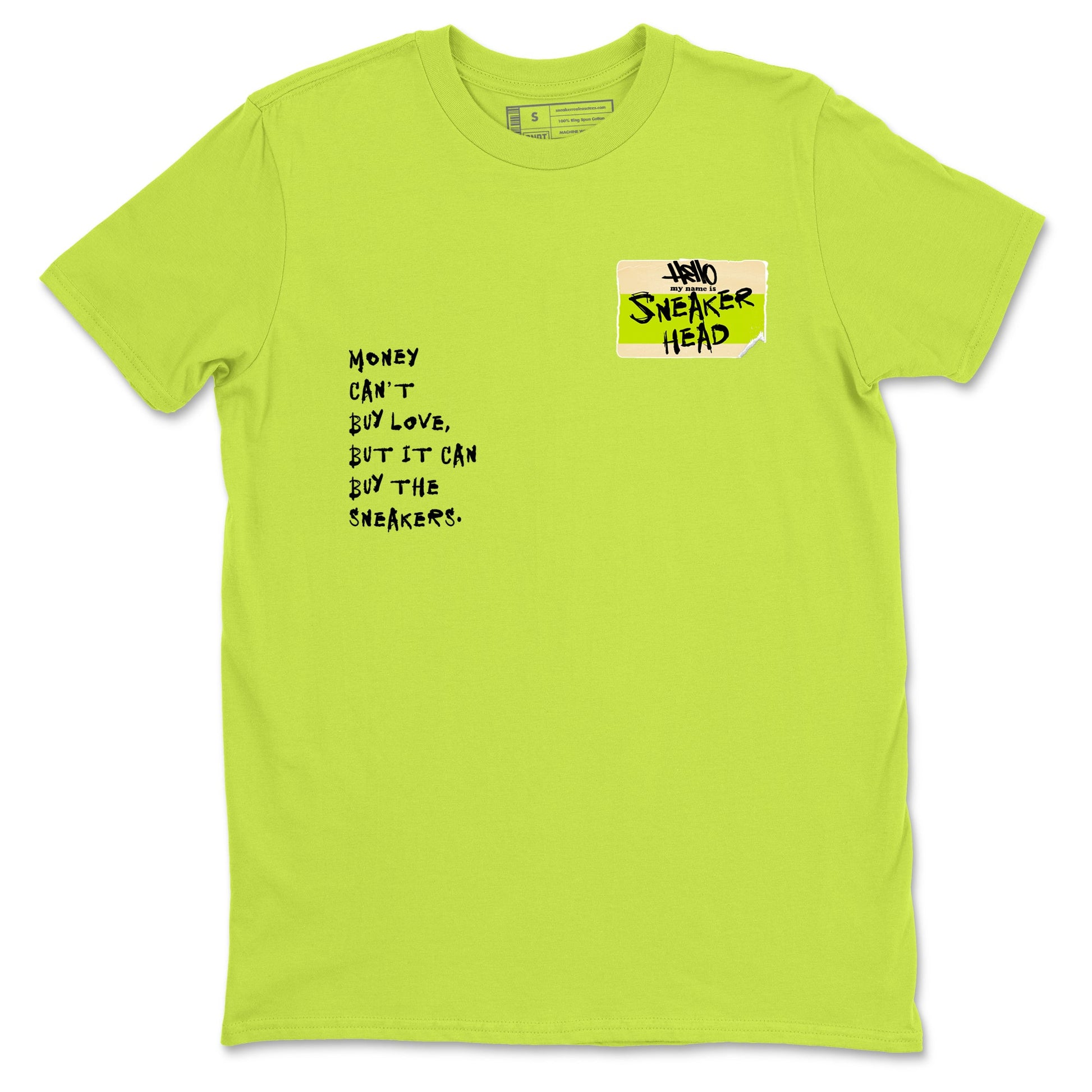 Sneakerhead Badge sneaker match t-shirt styled to complete your fit with the Jordan Jumpman Jack Travis Scott Bright Cactus sneakers, shown in Safety Green 2.