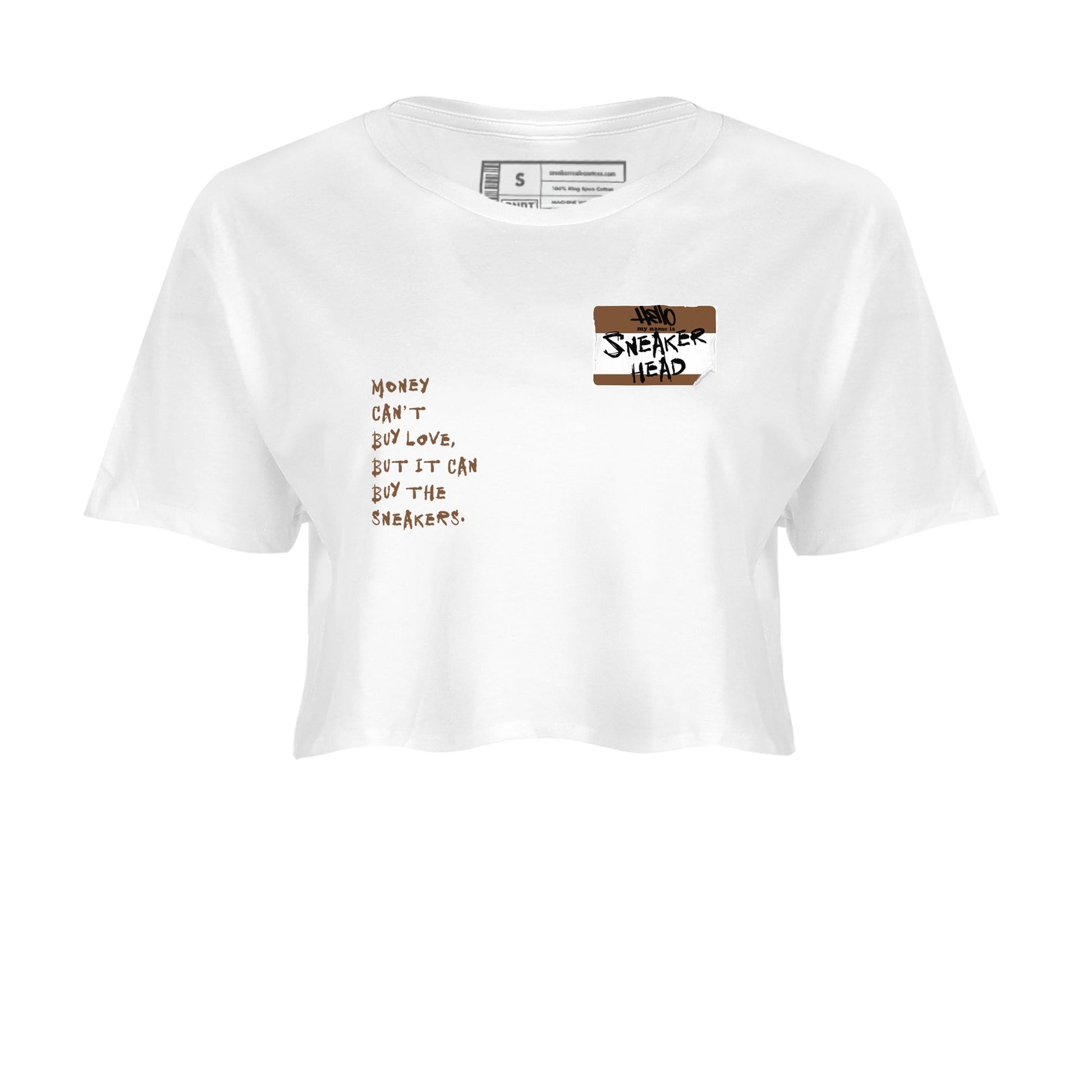 Jordan Jumpman Jack TR Travis Scott Dark Mocha shirts to match jordans Sneakerhead Badge sneaker match tees Jordan Jumpman Jack Travis Scott Dark Mocha match shoes to clothes SNRT Sneaker Tees unisex cotton White 2 crop tee