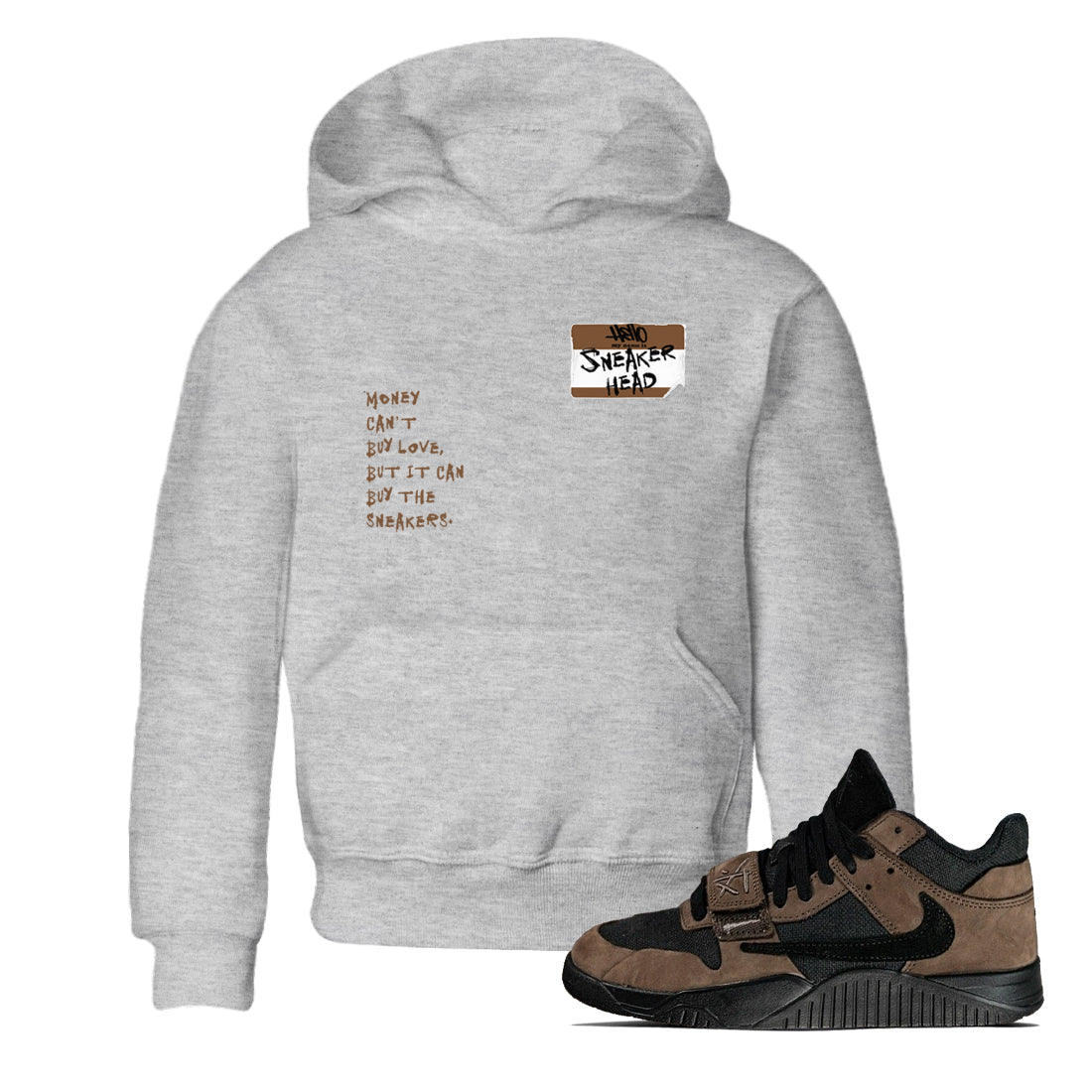 Jordan Jumpman Jack TR Travis Scott Dark Mocha shirts to match jordans Sneakerhead Badge sneaker match tees Jordan Jumpman Jack Travis Scott Dark Mocha match shoes to clothes SNRT Sneaker Tees Youth Baby Heather Grey 1 tee