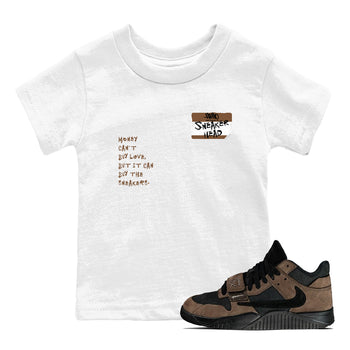 Jordan Jumpman Jack TR Travis Scott Dark Mocha shirts to match jordans Sneakerhead Badge sneaker match tees Jordan Jumpman Jack Travis Scott Dark Mocha match shoes to clothes SNRT Sneaker Tees Youth Baby White 1 tee