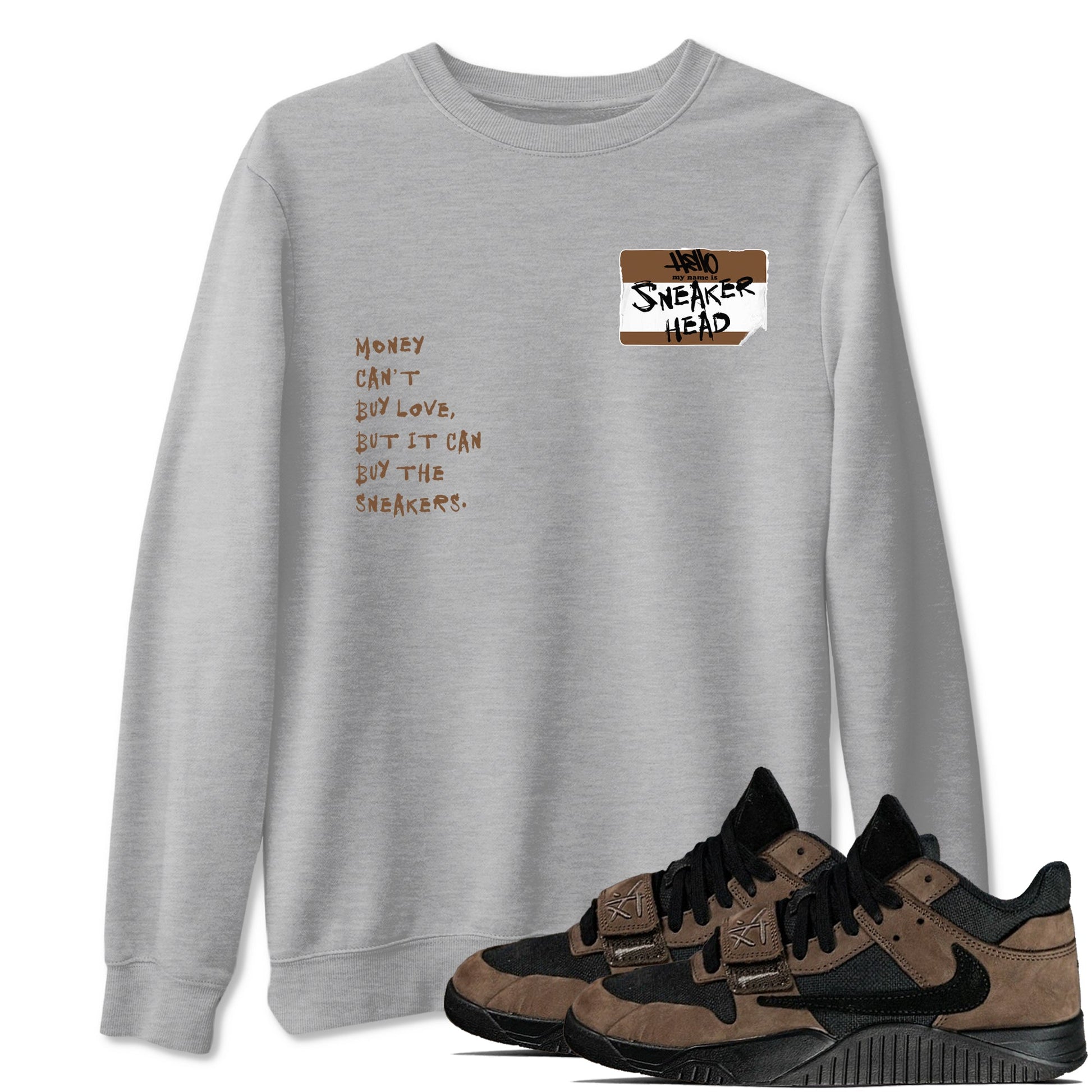 Jordan Jumpman Jack TR Travis Scott Dark Mocha shirts to match jordans Sneakerhead Badge sneaker match tees Jordan Jumpman Jack Travis Scott Dark Mocha match shoes to clothes SNRT Sneaker Tees unisex cotton Heather Grey 1 shirts