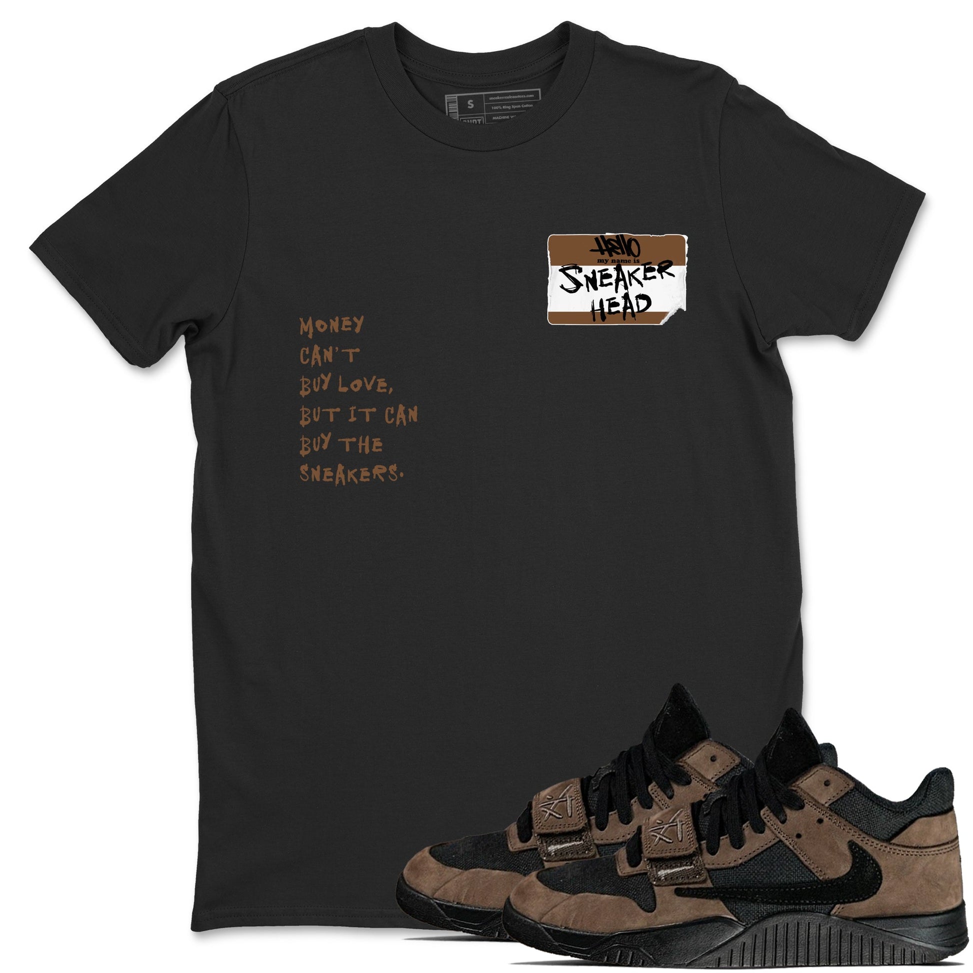 Jordan Jumpman Jack TR Travis Scott Dark Mocha shirts to match jordans Sneakerhead Badge sneaker match tees Jordan Jumpman Jack Travis Scott Dark Mocha match shoes to clothes SNRT Sneaker Tees unisex cotton Black 1 shirts