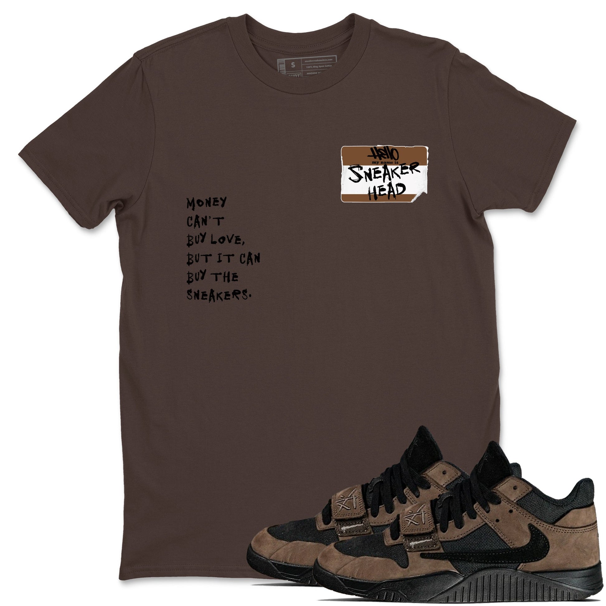 Jordan Jumpman Jack TR Travis Scott Dark Mocha shirts to match jordans Sneakerhead Badge sneaker match tees Jordan Jumpman Jack Travis Scott Dark Mocha match shoes to clothes SNRT Sneaker Tees unisex cotton Dark Chocolate 1 shirts