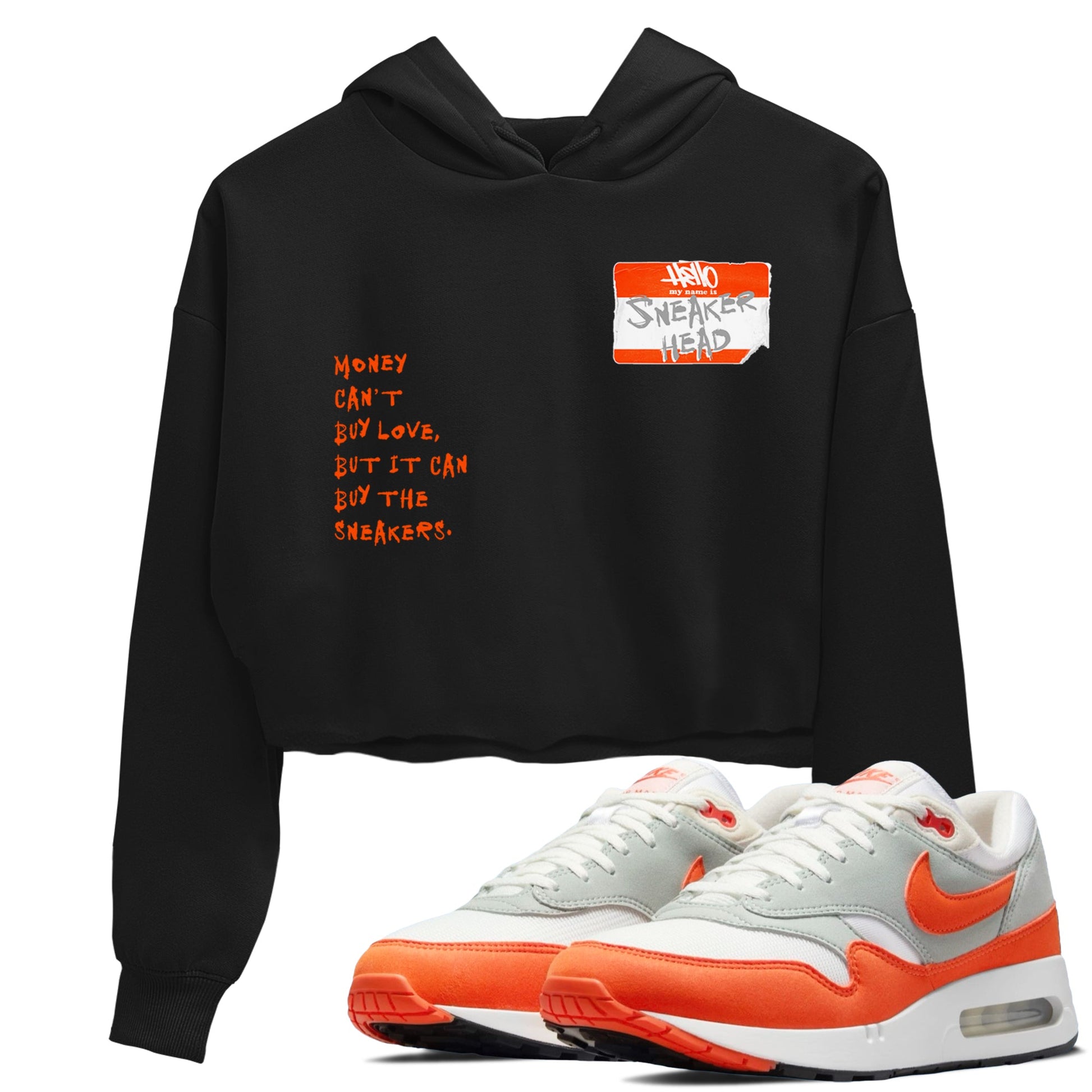 Air Max 1 OG '86 'Summit White and Cosmic Clay shirts to match jordans Sneakerhead Badge sneaker match tees Air Max 1 Cosmic Clay match shoes to clothes SNRT Sneaker Tees unisex cotton Black 1 crop tee