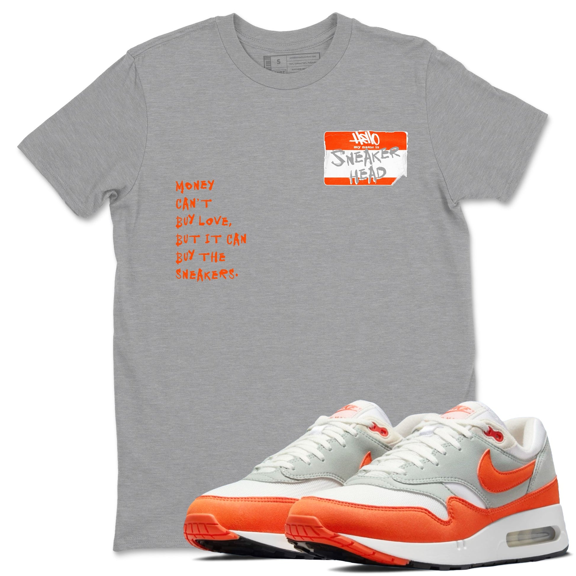 Air Max 1 OG '86 'Summit White and Cosmic Clay shirts to match jordans Sneakerhead Badge sneaker match tees Air Max 1 Cosmic Clay match shoes to clothes SNRT Sneaker Tees unisex cotton Heather Grey 1 shirts