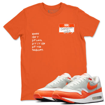 Air Max 1 OG '86 'Summit White and Cosmic Clay shirts to match jordans Sneakerhead Badge sneaker match tees Air Max 1 Cosmic Clay match shoes to clothes SNRT Sneaker Tees unisex cotton Orange 1 shirts