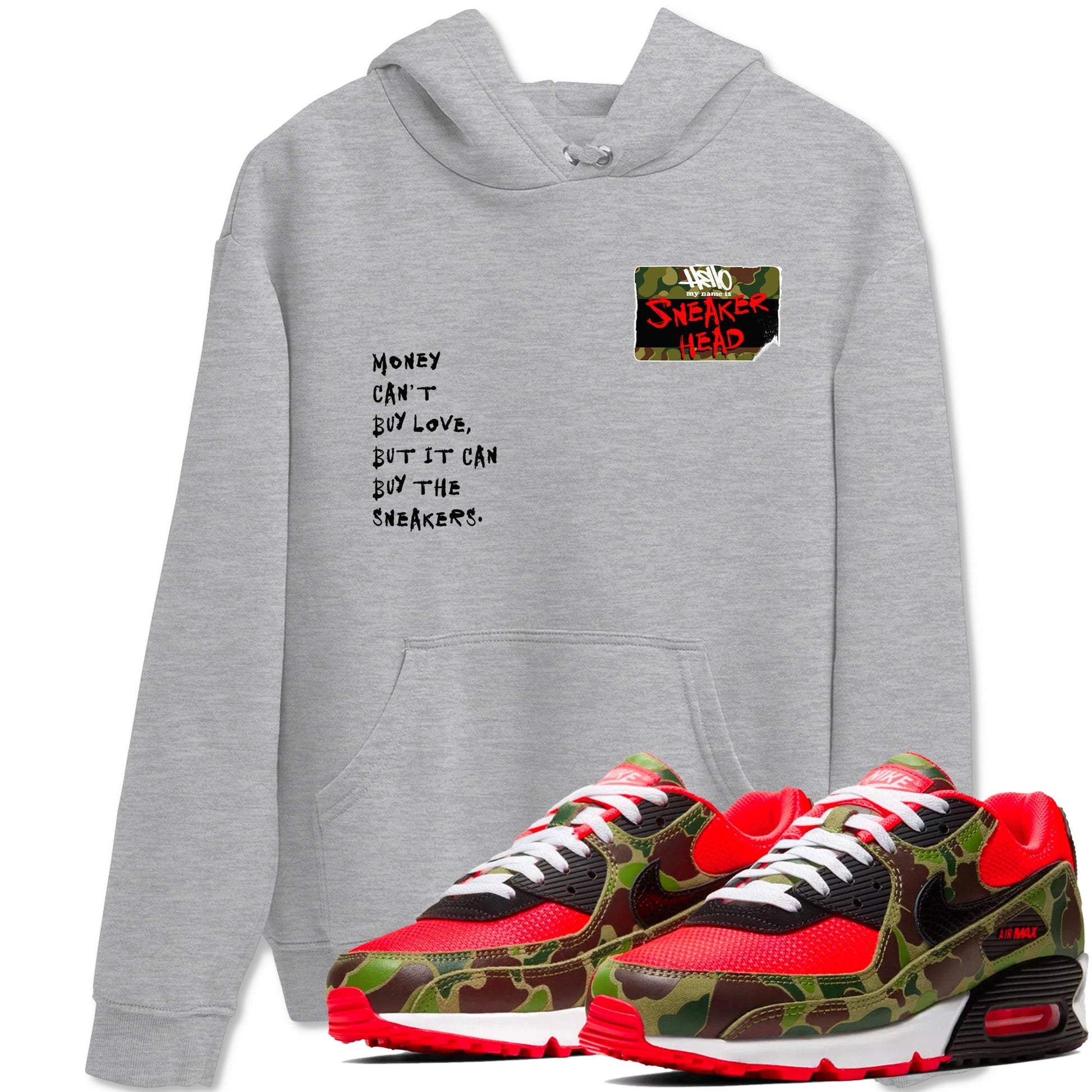 Air Max 90 Duck Camo shirts to match jordans Sneakerhead Badge sneaker match tees Air Max 90 Reverse Duck Camo match shoes to clothes SNRT Sneaker Tees unisex cotton Heather Grey 1 shirts