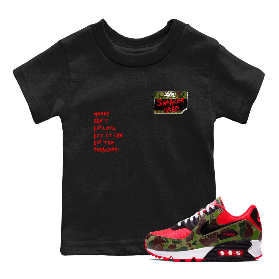 Air Max 90 Duck Camo shirts to match jordans Sneakerhead Badge sneaker match tees Air Max 90 Reverse Duck Camo match shoes to clothes SNRT Sneaker Tees Youth Baby Black 1 tee