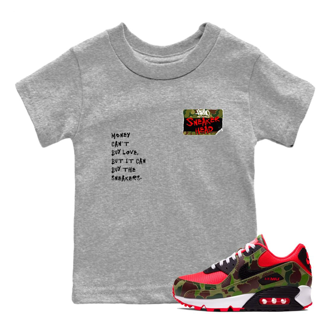 Air Max 90 Duck Camo shirts to match jordans Sneakerhead Badge sneaker match tees Air Max 90 Reverse Duck Camo match shoes to clothes SNRT Sneaker Tees Youth Baby Heather Grey 1 tee