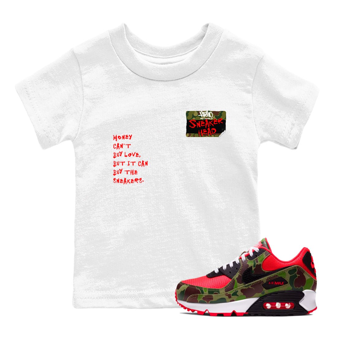 Air Max 90 Duck Camo shirts to match jordans Sneakerhead Badge sneaker match tees Air Max 90 Reverse Duck Camo match shoes to clothes SNRT Sneaker Tees Youth Baby White 1 tee