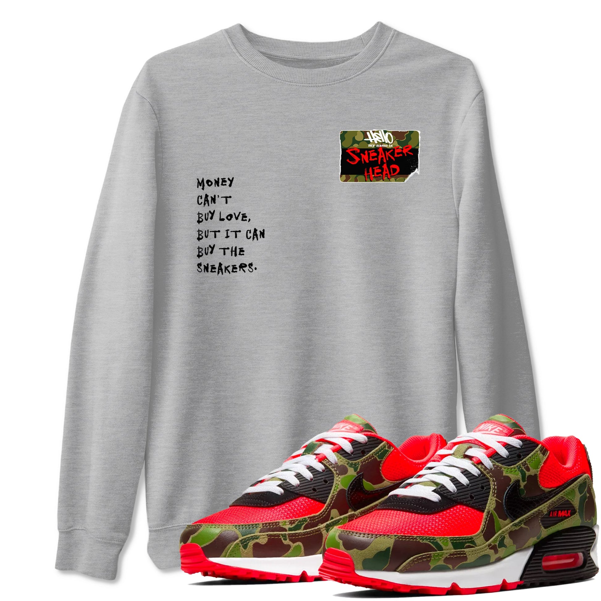 Air Max 90 Duck Camo shirts to match jordans Sneakerhead Badge sneaker match tees Air Max 90 Reverse Duck Camo match shoes to clothes SNRT Sneaker Tees unisex cotton Heather Grey 1 shirts