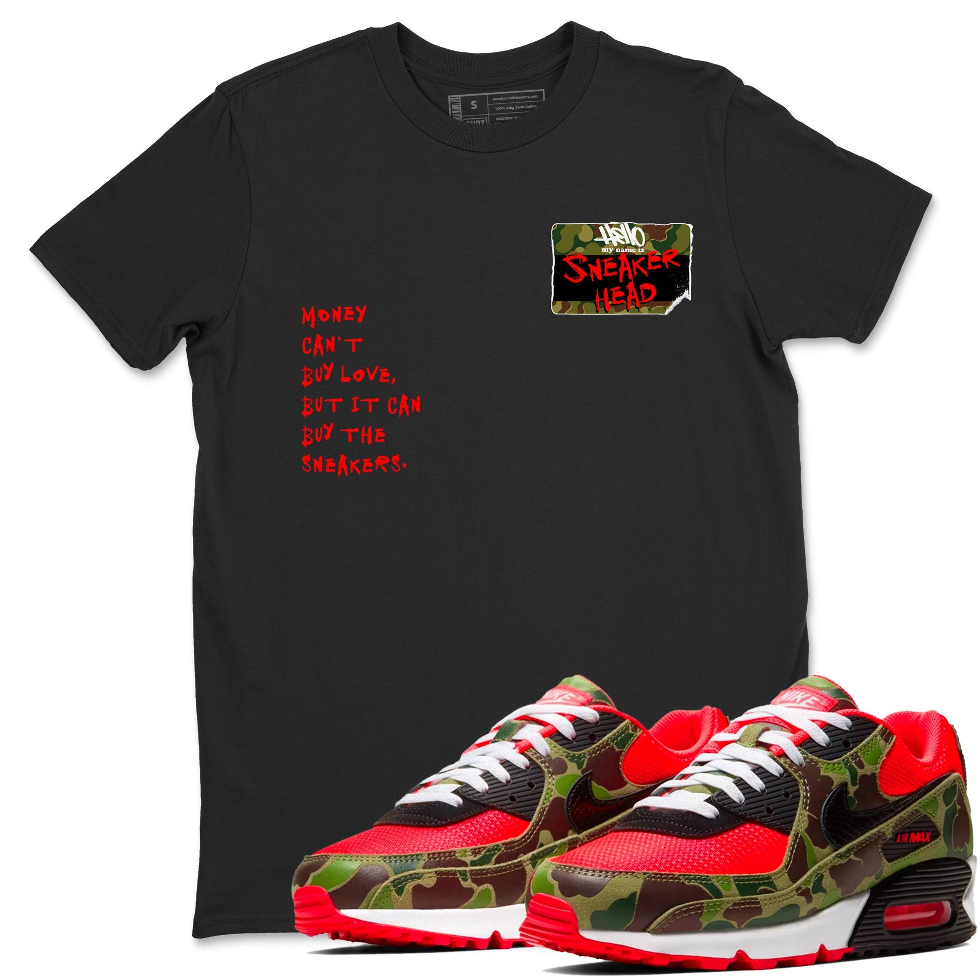 Air Max 90 Duck Camo shirts to match jordans Sneakerhead Badge sneaker match tees Air Max 90 Reverse Duck Camo match shoes to clothes SNRT Sneaker Tees unisex cotton Black 1 shirts