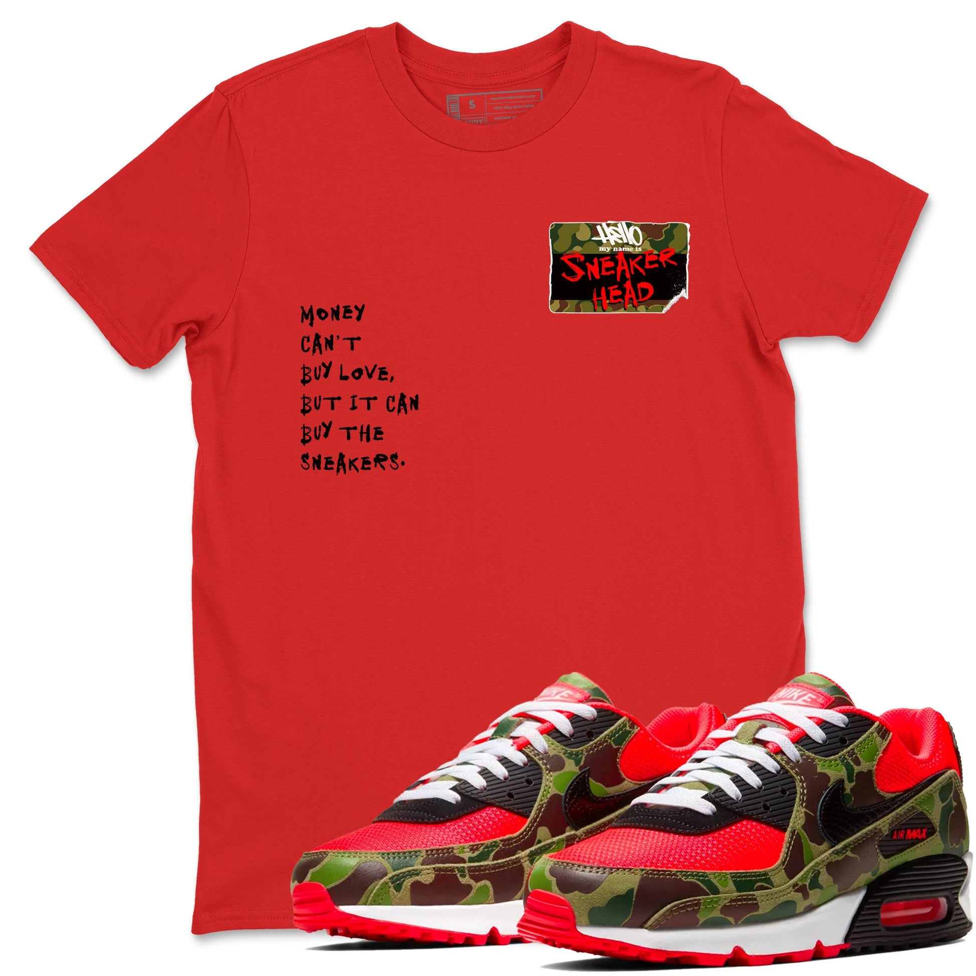 Air Max 90 Duck Camo shirts to match jordans Sneakerhead Badge sneaker match tees Air Max 90 Reverse Duck Camo match shoes to clothes SNRT Sneaker Tees unisex cotton Red 1 shirts