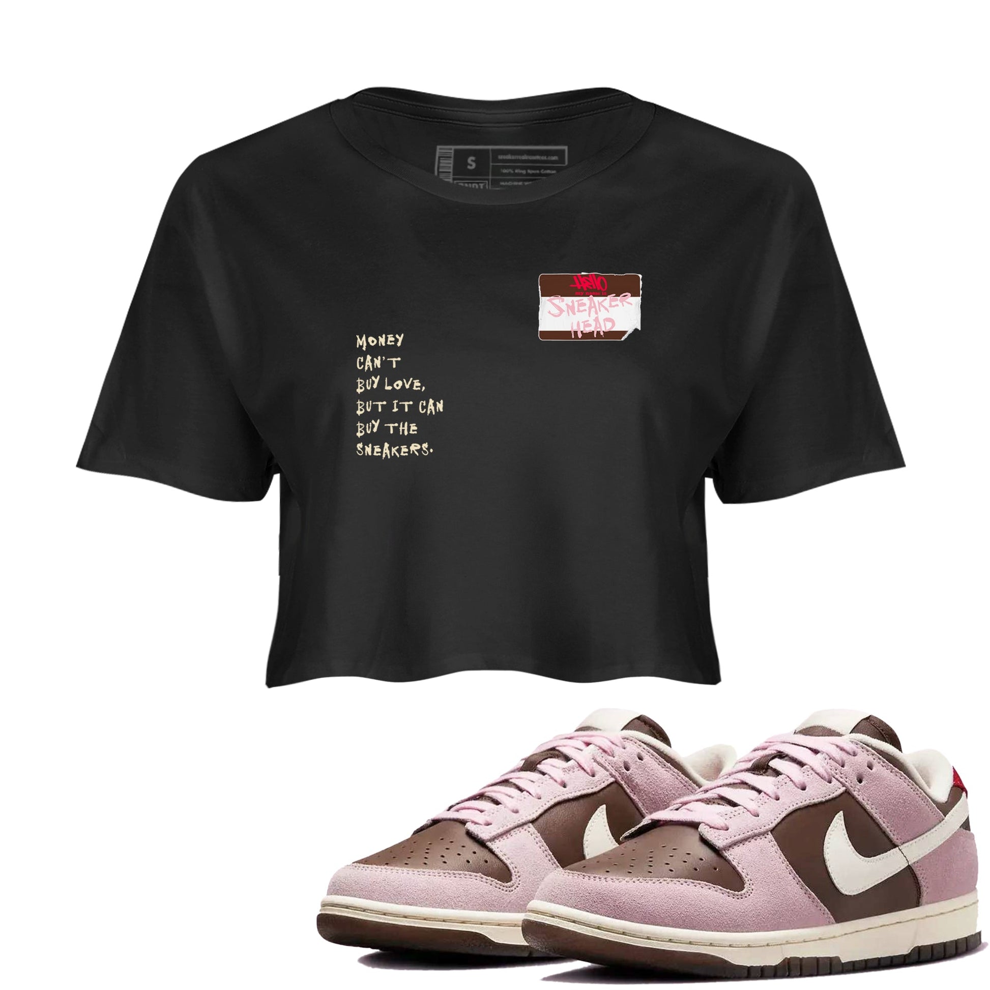 Dunk Cacao Wow And Pink Foam shirts to match jordans Sneakerhead Badge sneaker match tees Dunk Cacao Wow And Pink Foam SNRT Sneaker Tees streetwear brand Black 1 crop tee