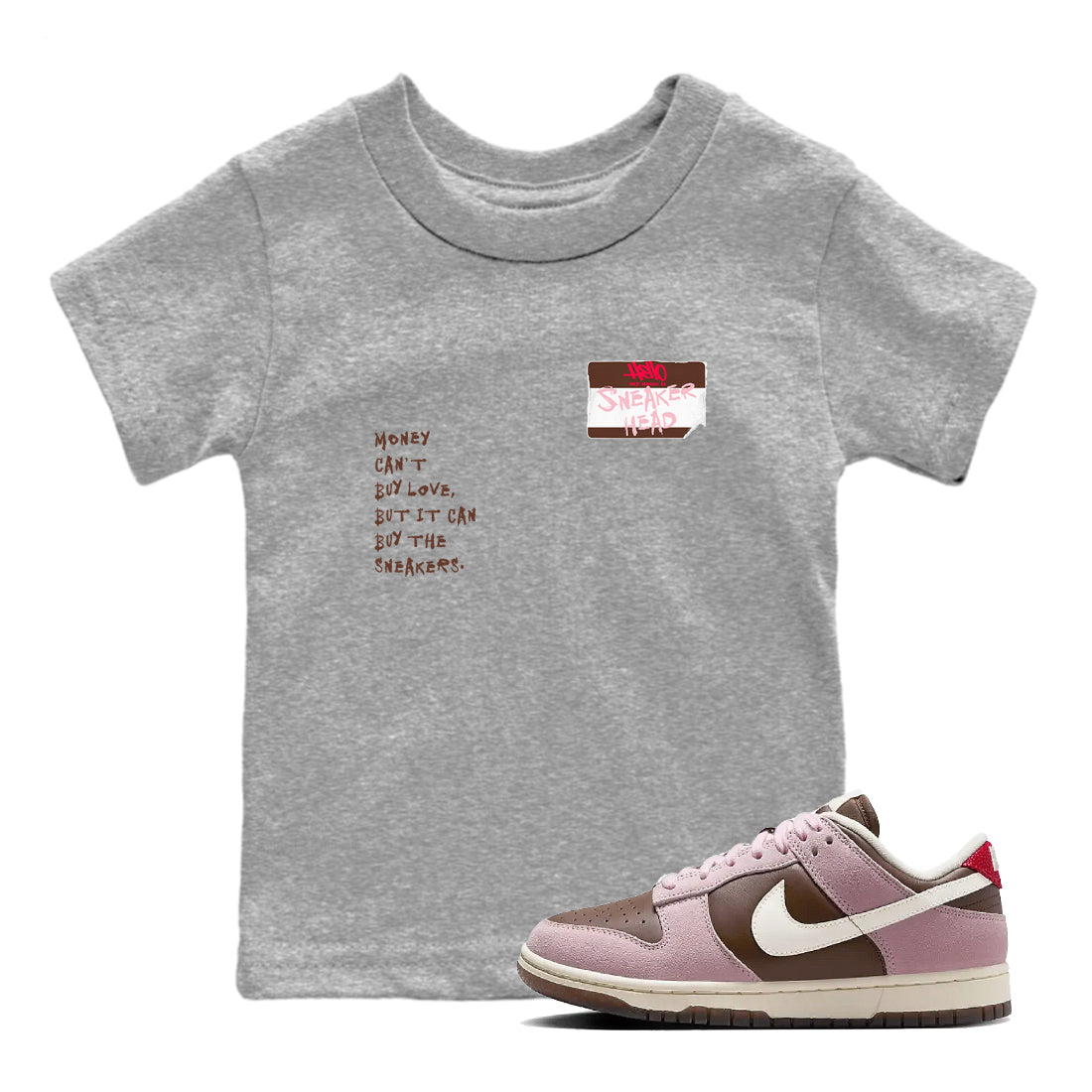Dunk Cacao Wow And Pink Foam shirts to match jordans Sneakerhead Badge sneaker match tees Dunk Cacao Wow And Pink Foam SNRT Sneaker Tees streetwear brand Baby and Youth Heather Grey 1 cotton tee