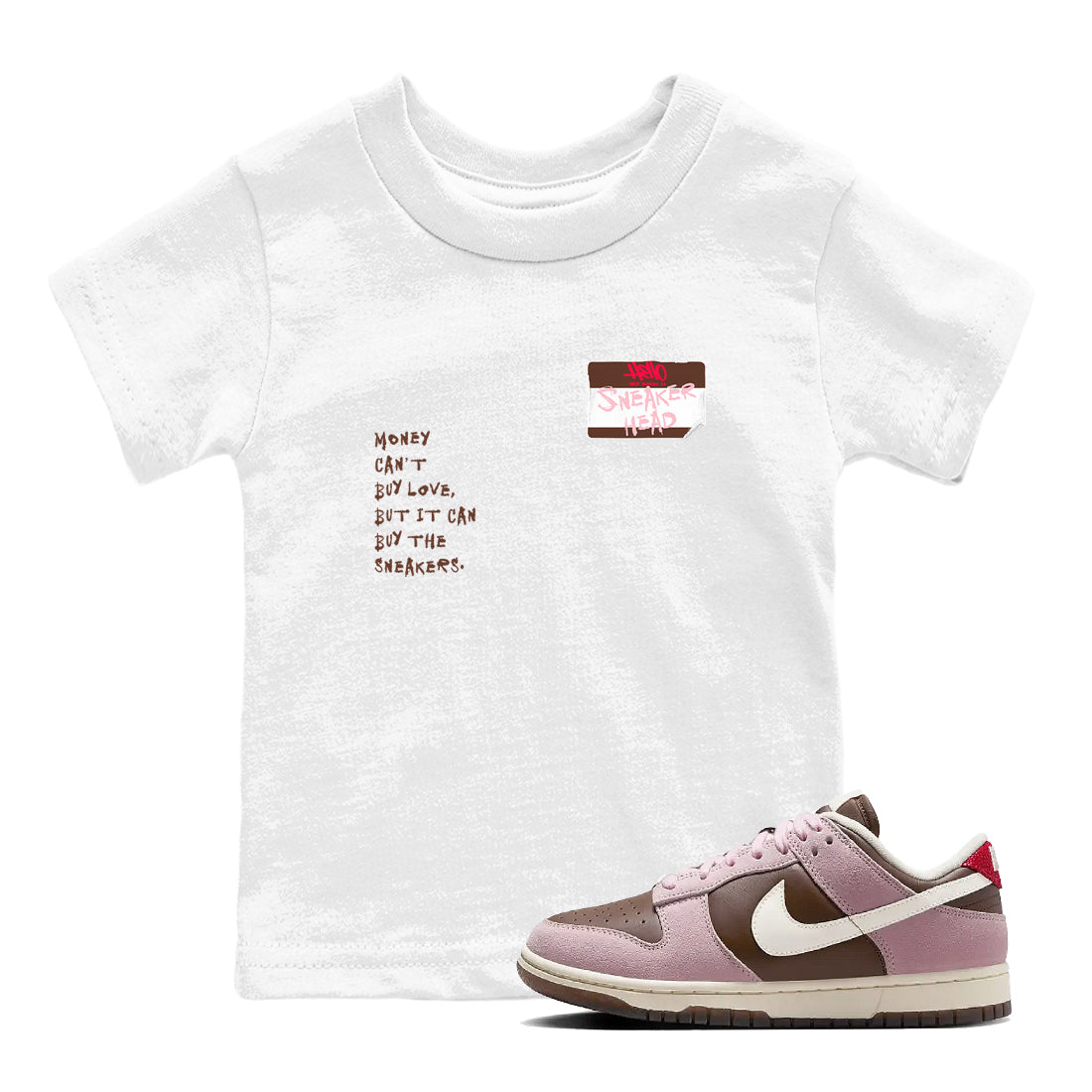 Dunk Cacao Wow And Pink Foam shirts to match jordans Sneakerhead Badge sneaker match tees Dunk Cacao Wow And Pink Foam SNRT Sneaker Tees streetwear brand Baby and Youth White 1 cotton tee
