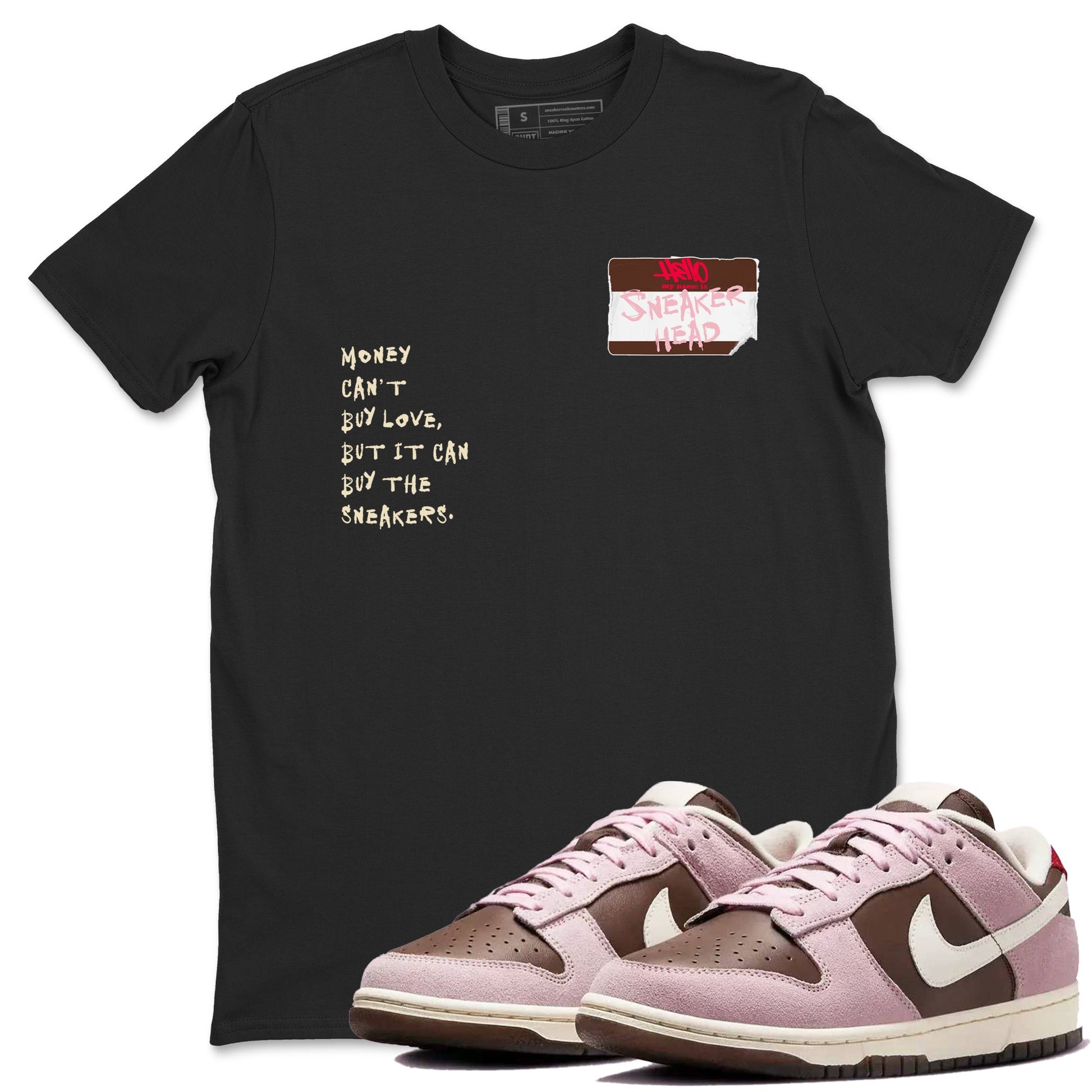 Dunk Cacao Wow And Pink Foam shirts to match jordans Sneakerhead Badge sneaker match tees Dunk Cacao Wow And Pink Foam SNRT Sneaker Tees streetwear brand Black 1 unisex cotton tee