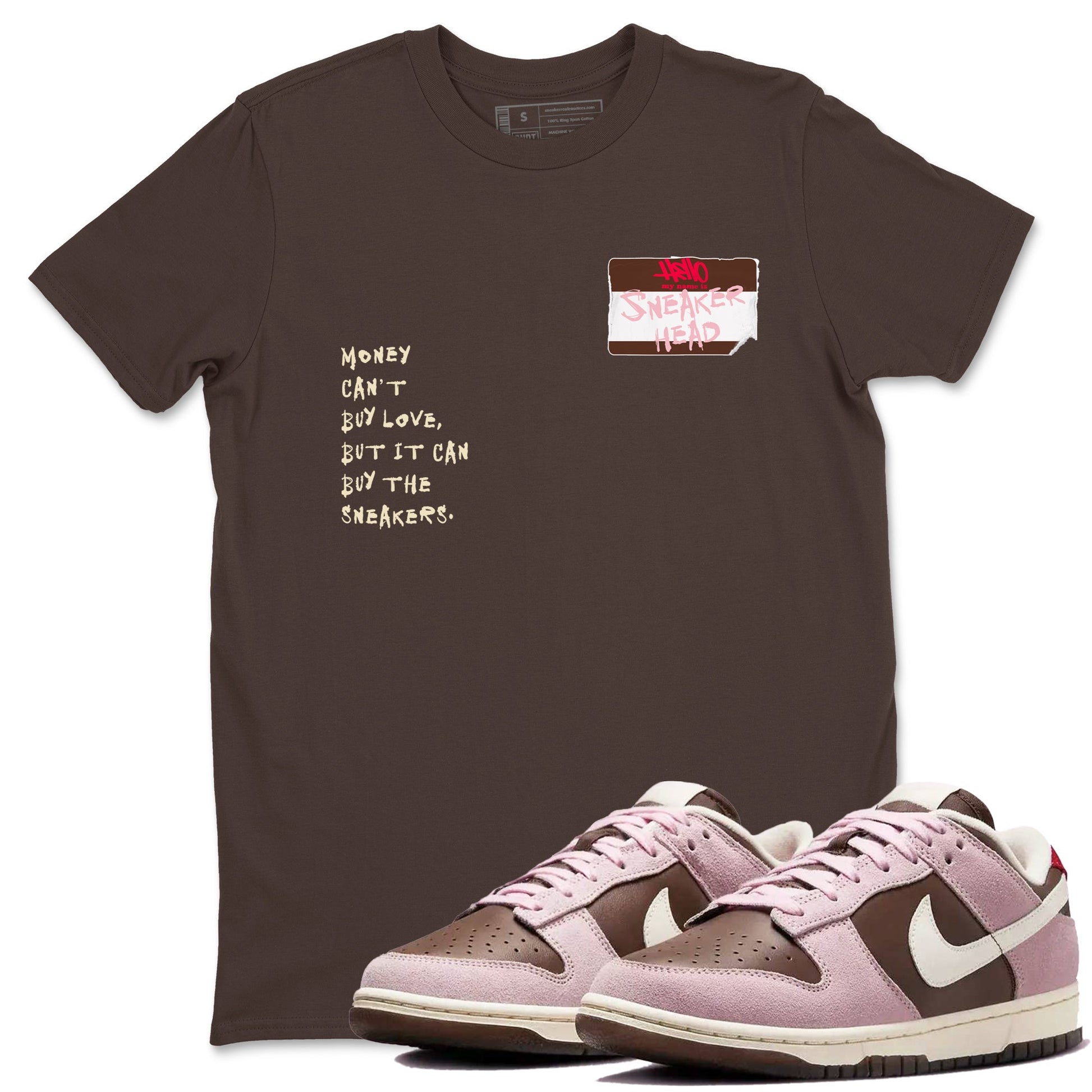 Dunk Cacao Wow And Pink Foam shirts to match jordans Sneakerhead Badge sneaker match tees Dunk Cacao Wow And Pink Foam SNRT Sneaker Tees streetwear brand Dark Chocolate 1 unisex cotton tee