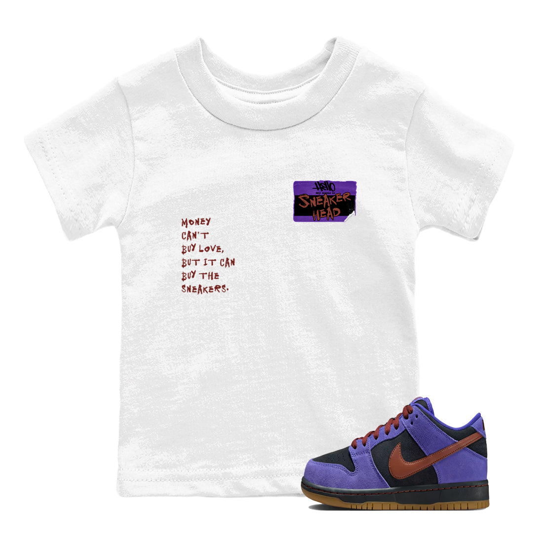 Sneaker match tees – Sneaker Threads To Match Dunk Low Persian Violet Shoes – Sneakerhead Badge Kids T-Shirt White 1