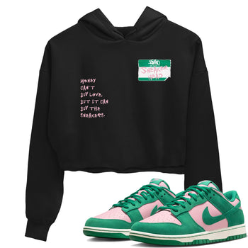 Dunk Medium Soft Pink Malachite shirt to match jordans Sneakerhead Badge sneaker tees Dunk Medium Soft Pink Malachite SNRT Sneaker Release Tees Black 1 crop length shirt