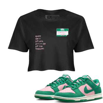 Dunk Medium Soft Pink Malachite shirt to match jordans Sneakerhead Badge sneaker tees Dunk Medium Soft Pink Malachite SNRT Sneaker Release Tees Black 1 crop length shirt