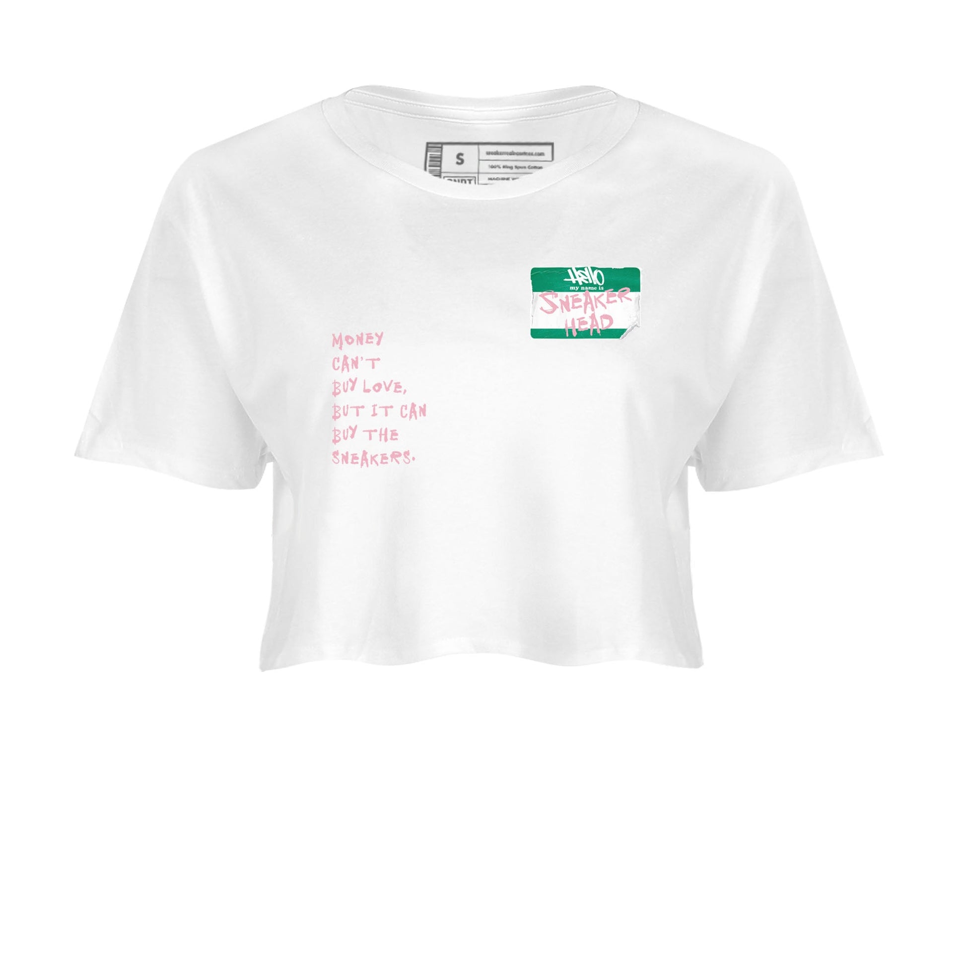 Dunk Medium Soft Pink Malachite shirt to match jordans Sneakerhead Badge sneaker tees Dunk Medium Soft Pink Malachite SNRT Sneaker Release Tees White 2 crop length shirt