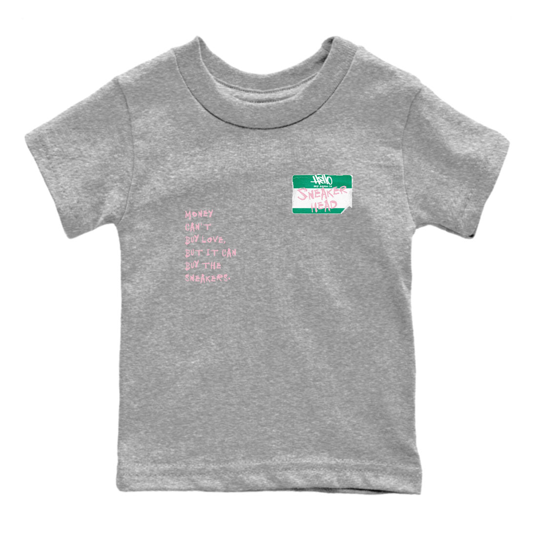 Dunk Medium Soft Pink Malachite shirt to match jordans Sneakerhead Badge sneaker tees Dunk Medium Soft Pink Malachite SNRT sneaker release tees baby toddler Heather Grey 2 cotton Shirt