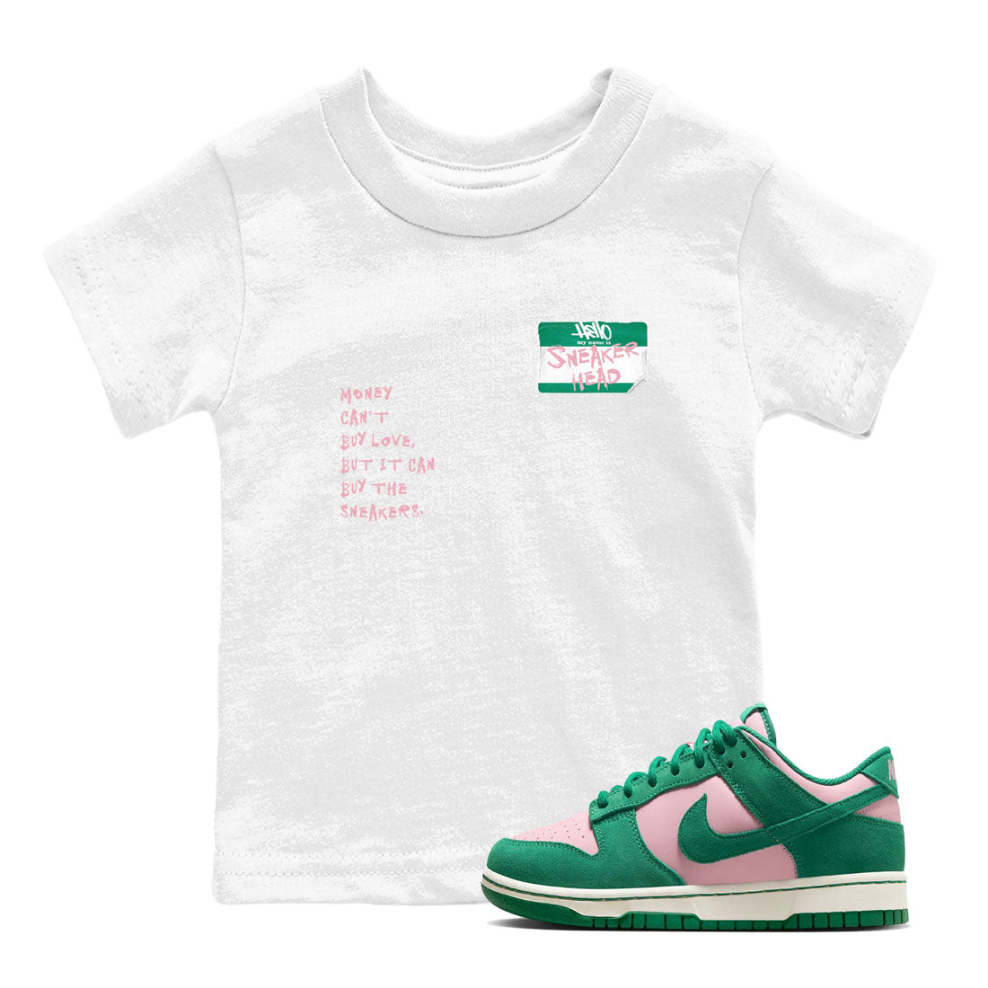 Dunk Medium Soft Pink Malachite shirt to match jordans Sneakerhead Badge sneaker tees Dunk Medium Soft Pink Malachite SNRT sneaker release tees baby toddler White 1 cotton Shirt