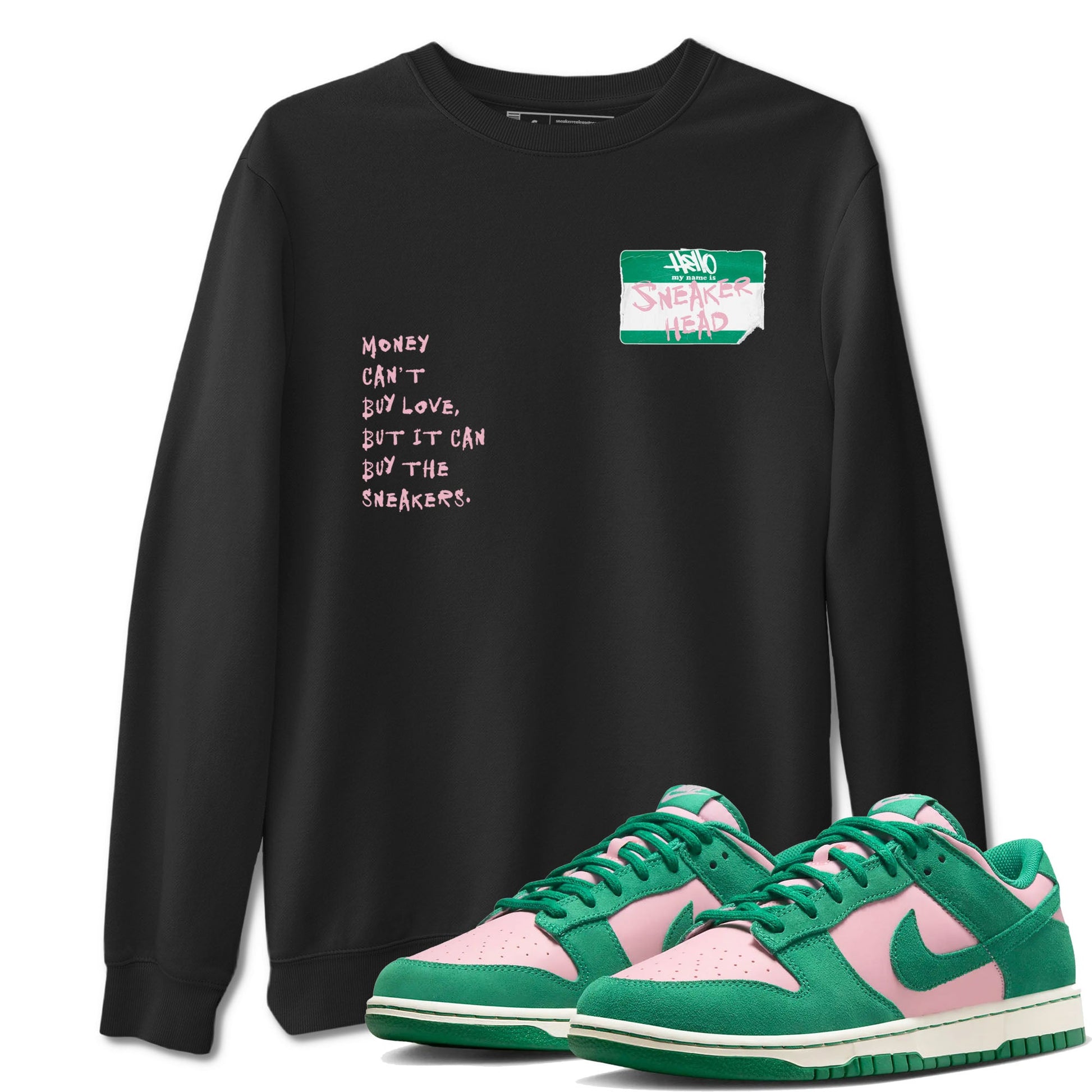 Dunk Medium Soft Pink Malachite shirt to match jordans Sneakerhead Badge sneaker tees Dunk Medium Soft Pink Malachite SNRT Sneaker Release Tees unisex cotton Black 1 crew neck shirt