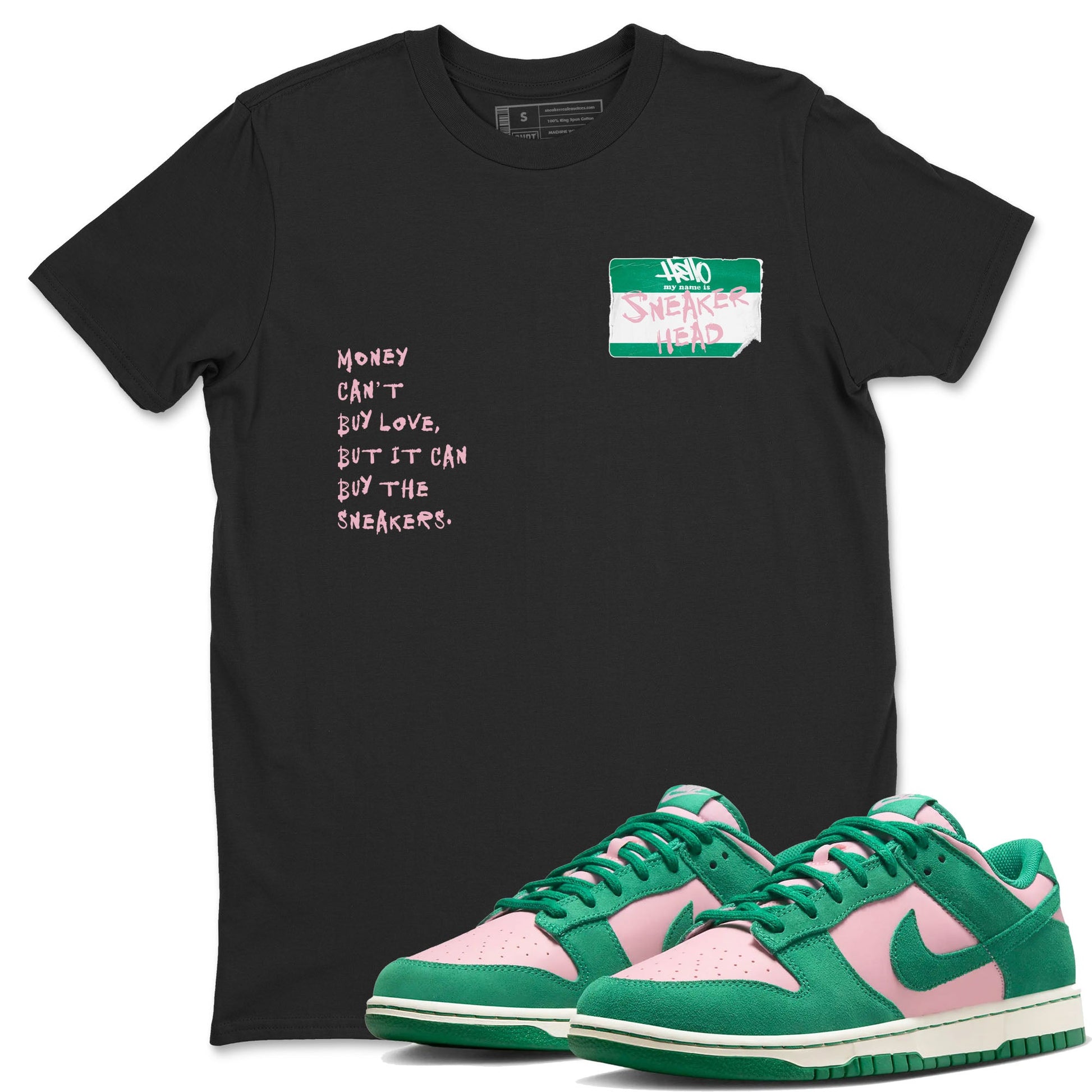 Dunk Medium Soft Pink Malachite shirt to match jordans Sneakerhead Badge sneaker tees Dunk Medium Soft Pink Malachite SNRT Sneaker Release Tees unisex cotton Black 1 crew neck shirt