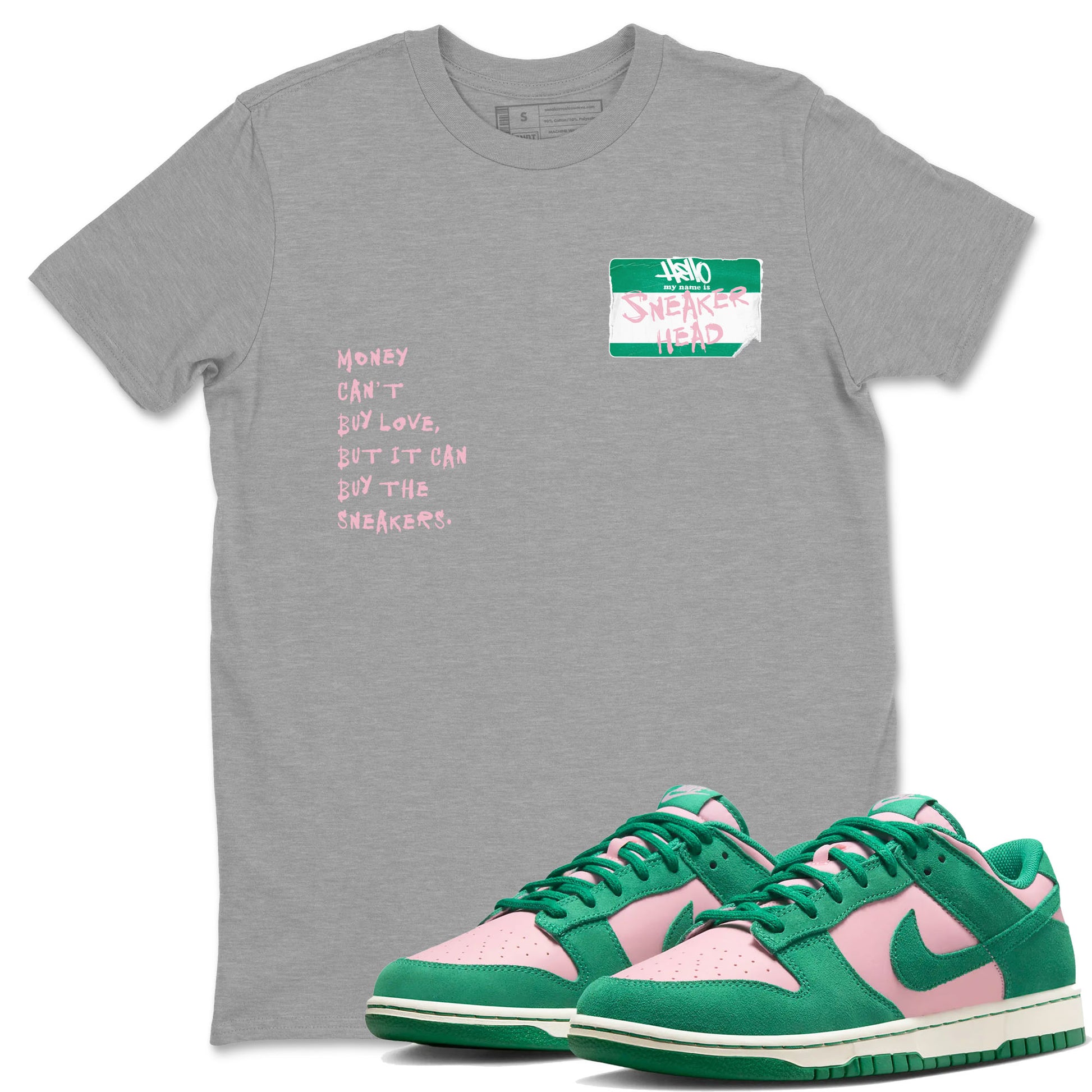 Dunk Medium Soft Pink Malachite shirt to match jordans Sneakerhead Badge sneaker tees Dunk Medium Soft Pink Malachite SNRT Sneaker Release Tees unisex cotton Heather Grey 1 crew neck shirt