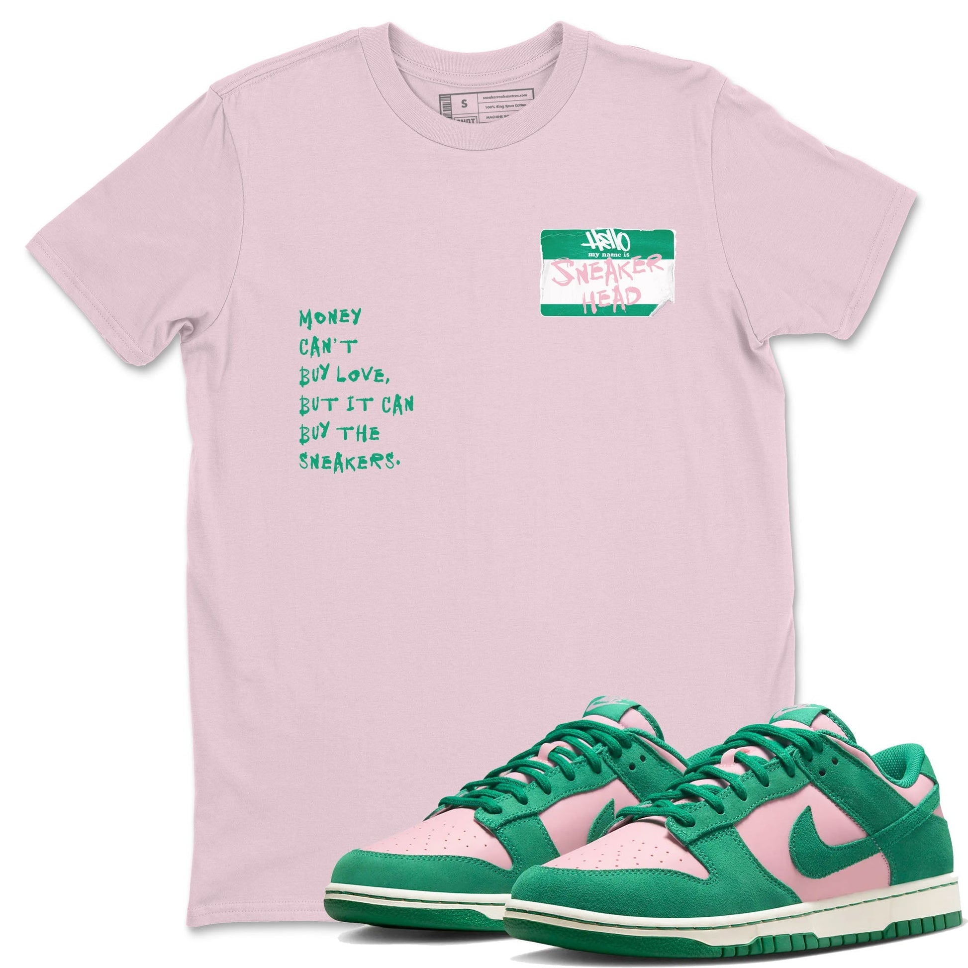 Dunk Medium Soft Pink Malachite shirt to match jordans Sneakerhead Badge sneaker tees Dunk Medium Soft Pink Malachite SNRT Sneaker Release Tees unisex cotton Pink 1 crew neck shirt