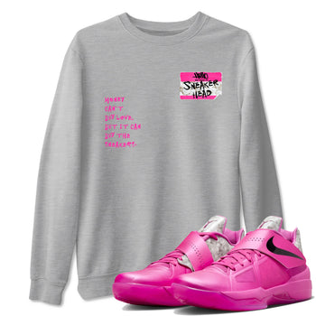 Nike KD 4 Retro Aunt Pearl shirts to match jordans Sneakerhead Badge sneaker match tees Nike KD 4 Aunt Pearl match shoes to clothes SNRT Sneaker Tees unisex cotton Heather Grey 1 shirts