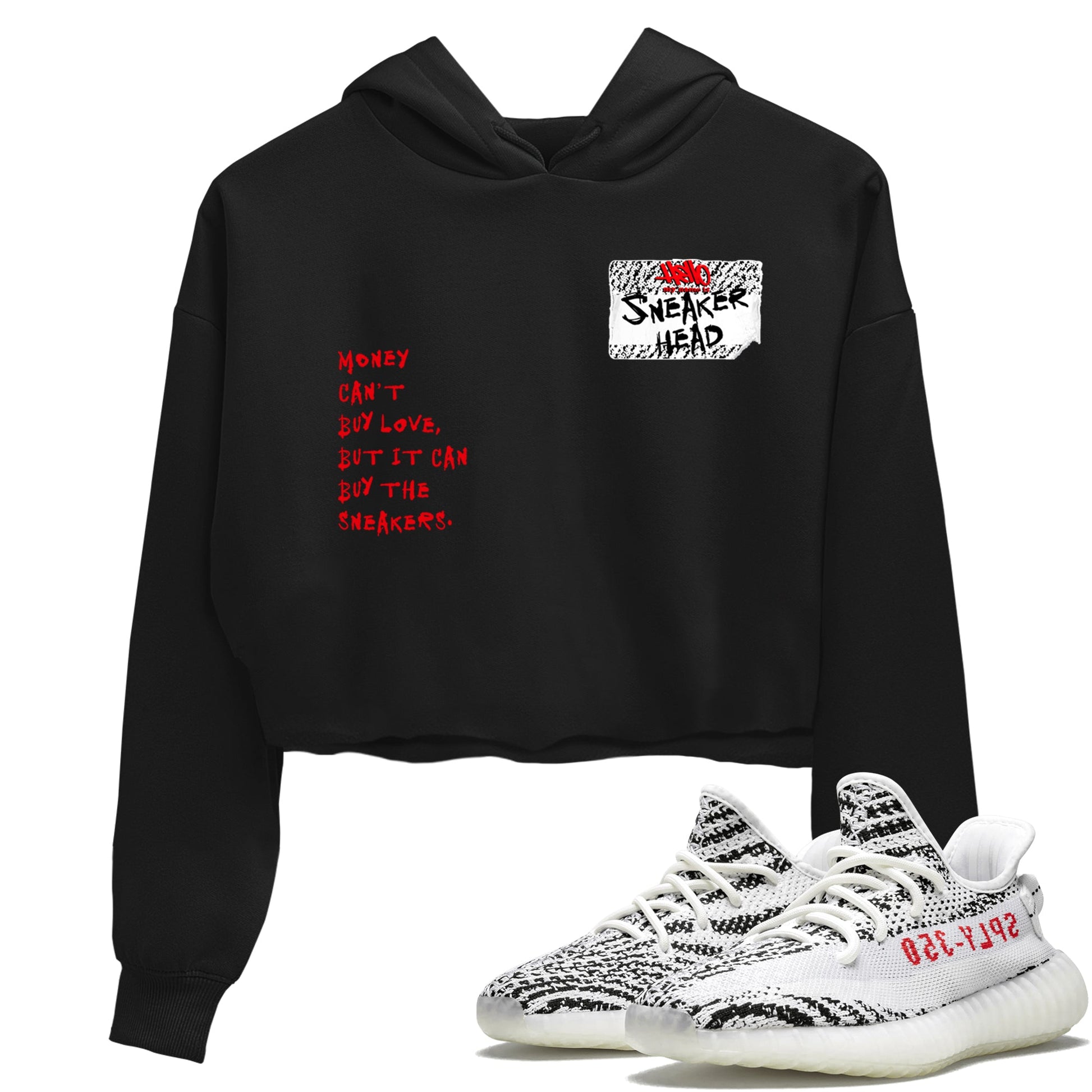 Yeezy 350 Zebra shirts to match jordans Sneakerhead Badge sneaker match tees Yeezy 350 Zebra match shoes to clothes SNRT Sneaker Tees unisex cotton Black 1 crop tee