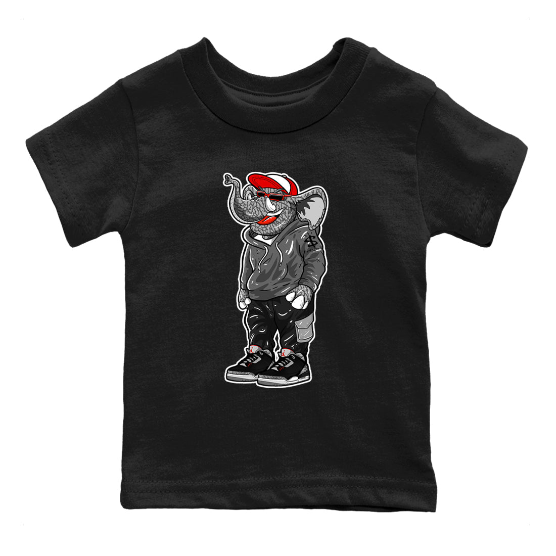 3s Black Cement shirts to match jordans Sneakerhead Elephant sneaker match tees Air Jordan 3 Retro OG Black Cement match shoes to clothes SNRT Sneaker Tees Youth Baby Black 2 tee