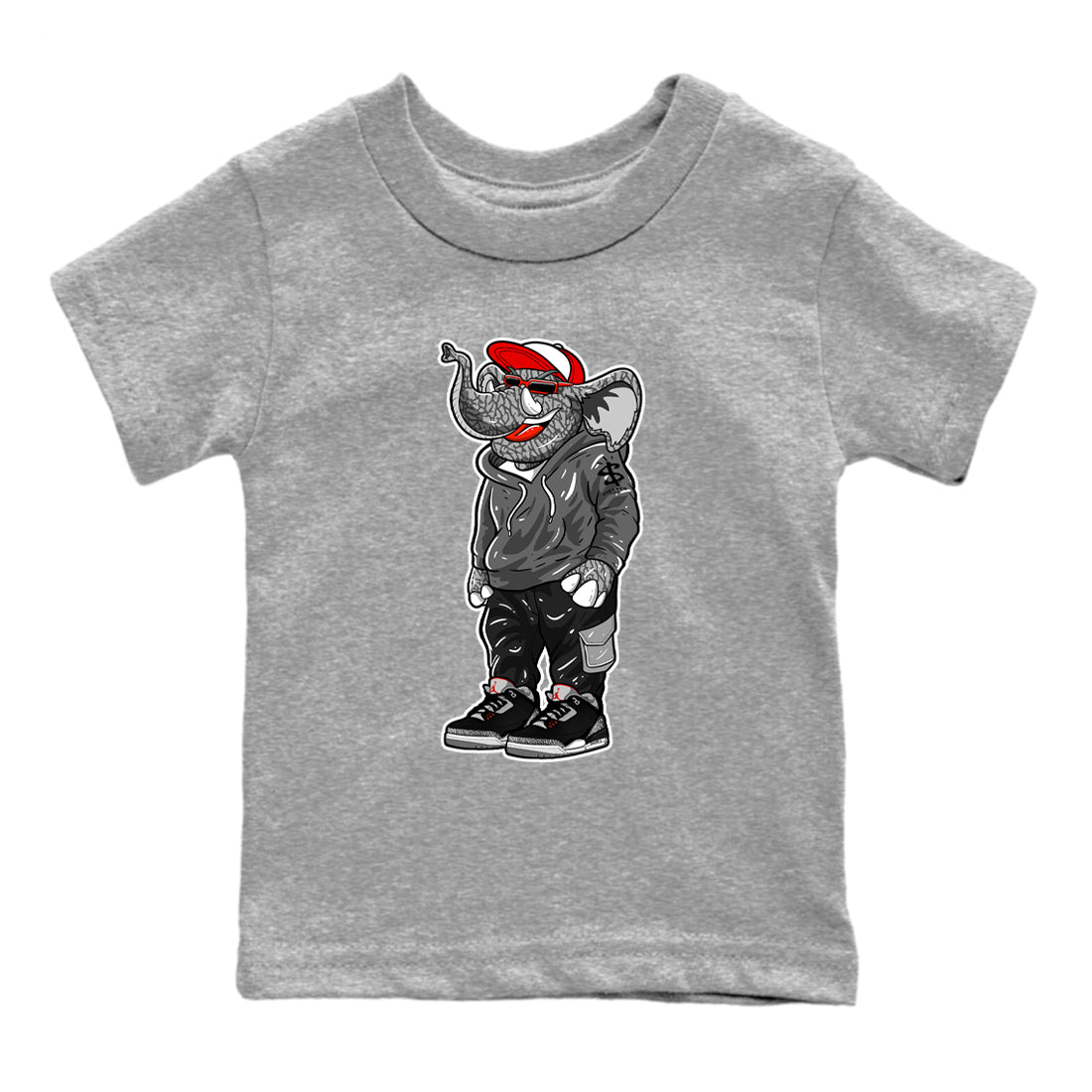3s Black Cement shirts to match jordans Sneakerhead Elephant sneaker match tees Air Jordan 3 Retro OG Black Cement match shoes to clothes SNRT Sneaker Tees Youth Baby Heather Grey 2 tee