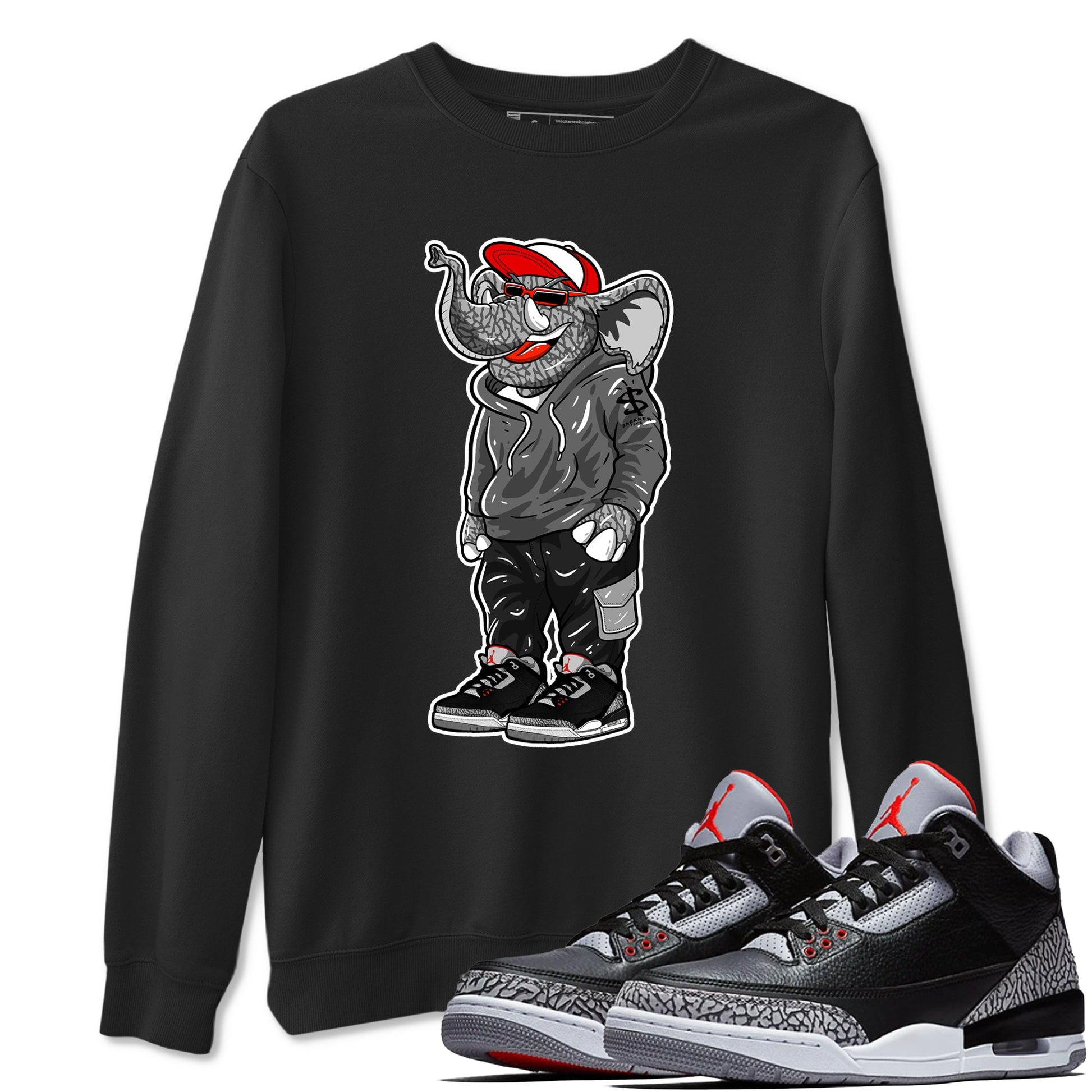 3s Black Cement shirts to match jordans Sneakerhead Elephant sneaker match tees Air Jordan 3 Retro OG Black Cement match shoes to clothes SNRT Sneaker Tees unisex cotton Black 1 shirts