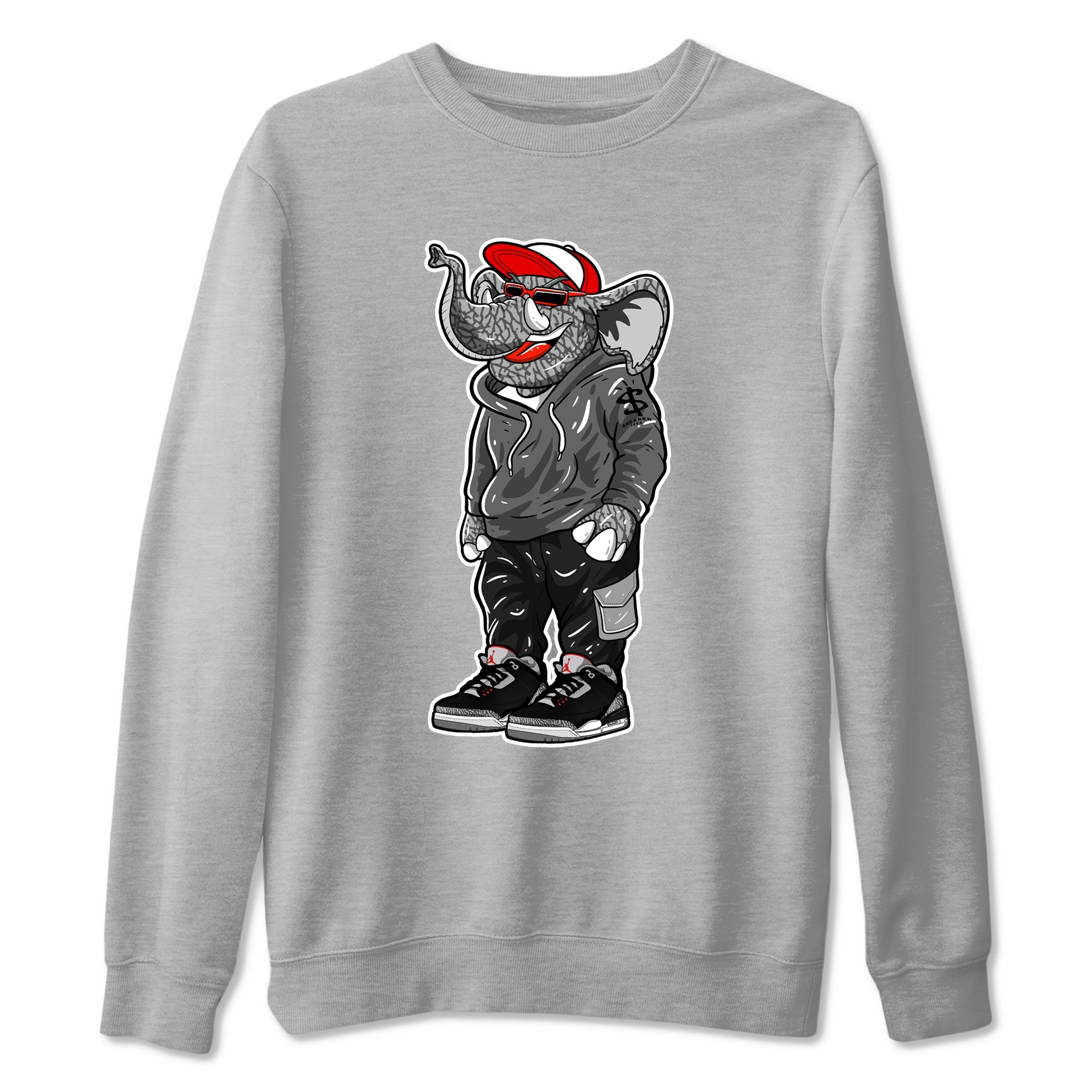 3s Black Cement shirts to match jordans Sneakerhead Elephant sneaker match tees Air Jordan 3 Retro OG Black Cement match shoes to clothes SNRT Sneaker Tees unisex cotton Heather Grey 2 shirts