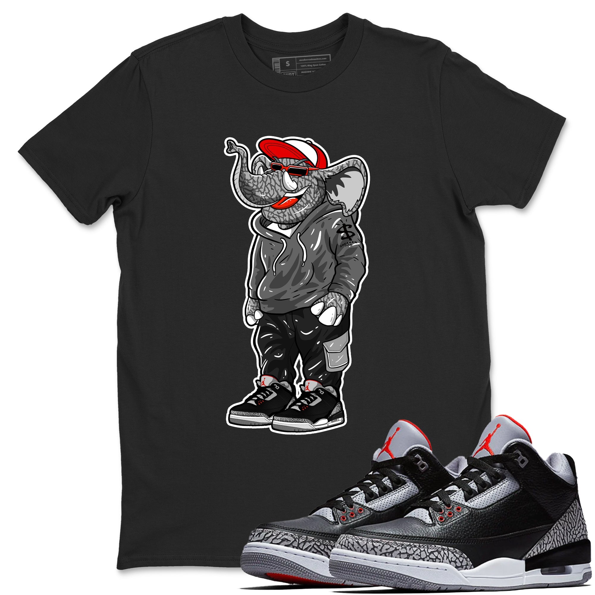3s Black Cement shirts to match jordans Sneakerhead Elephant sneaker match tees Air Jordan 3 Retro OG Black Cement match shoes to clothes SNRT Sneaker Tees unisex cotton Black 1 shirts